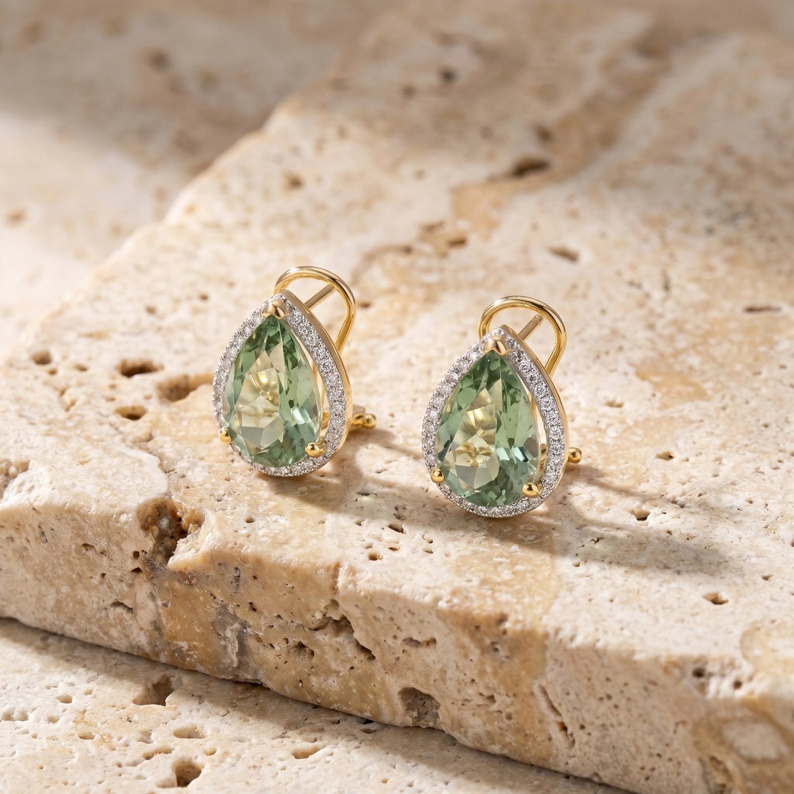 Yellow Gold Earrings Green Amethyst 10K — Bettina