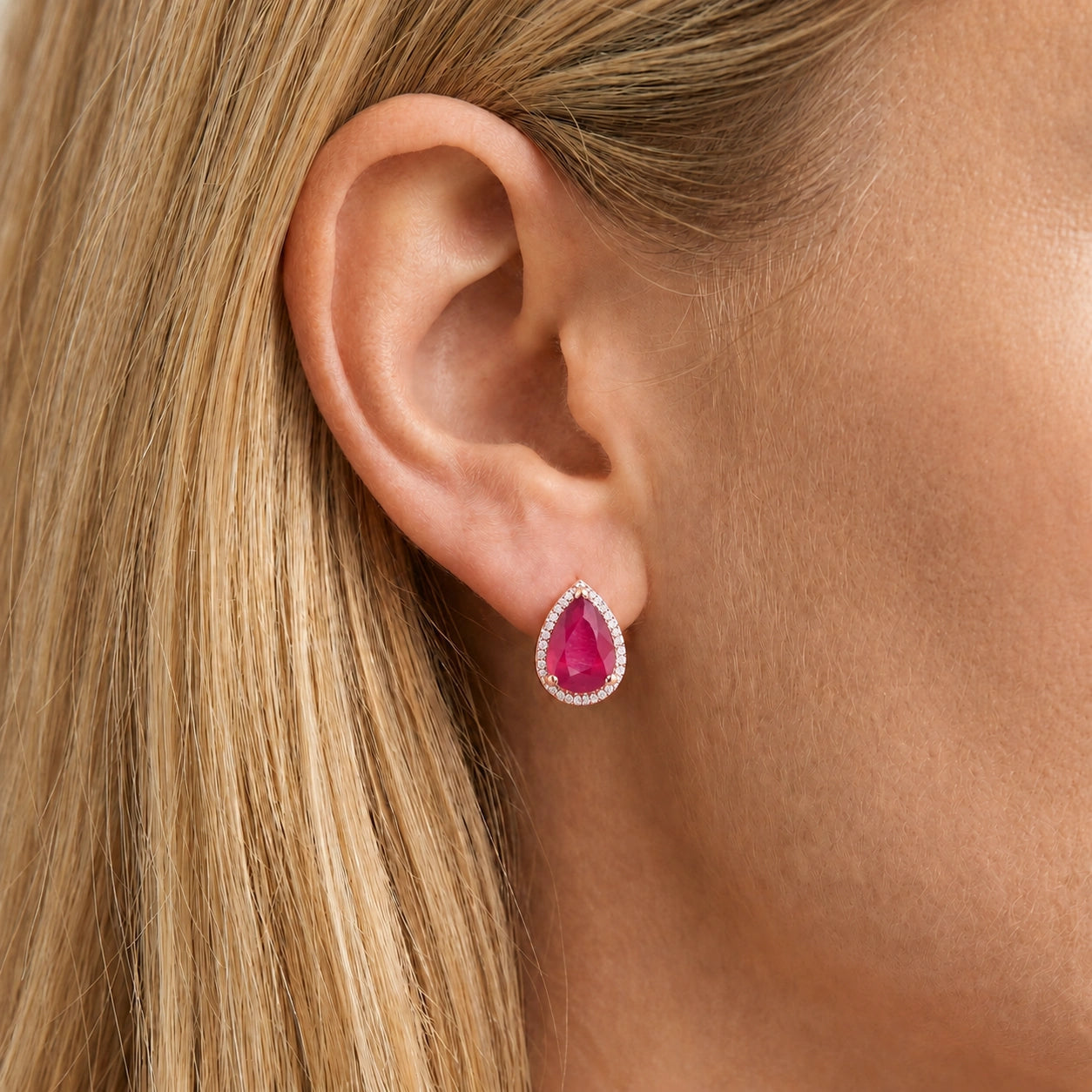 Rose Gold Earrings Ruby 10K — Bettina