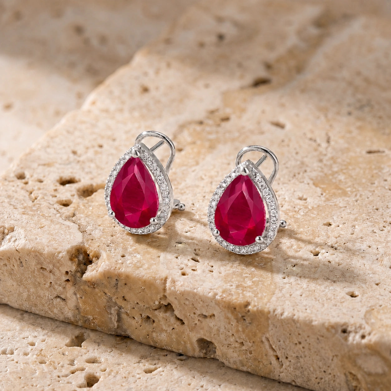 White Gold Earrings Ruby 10K — Bettina