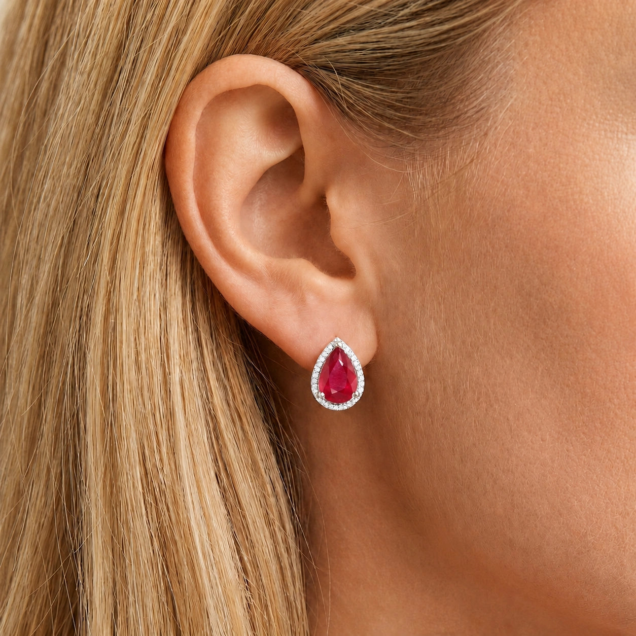 White Gold Earrings Ruby 10K — Bettina