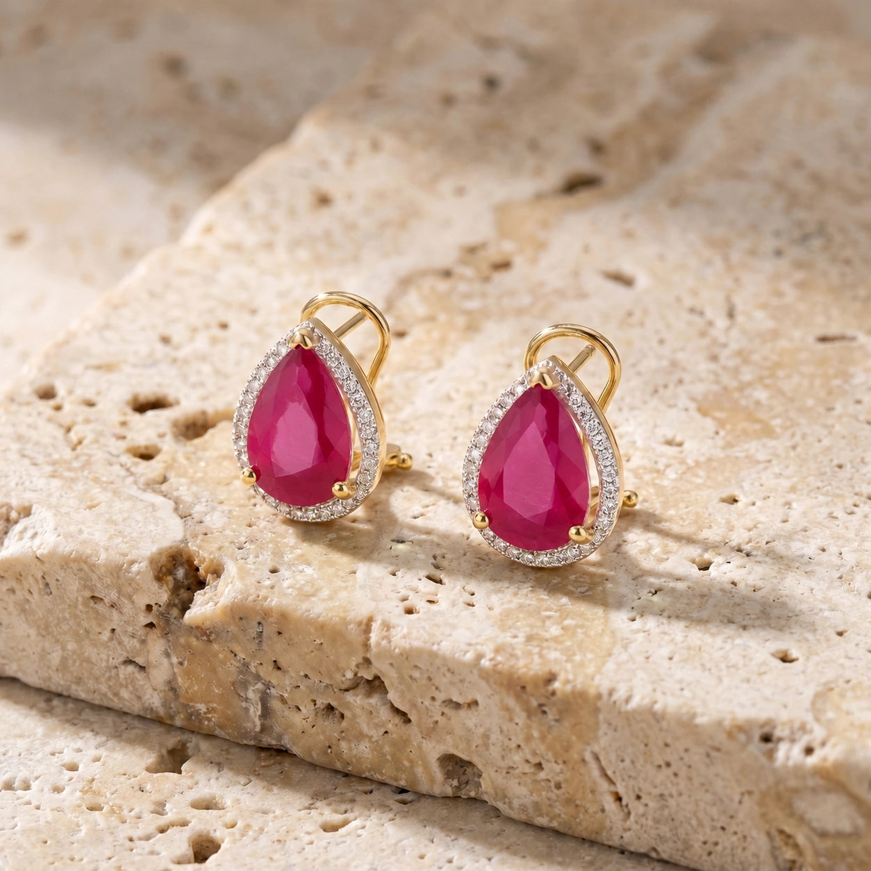 Yellow Gold Earrings Ruby 10K — Bettina