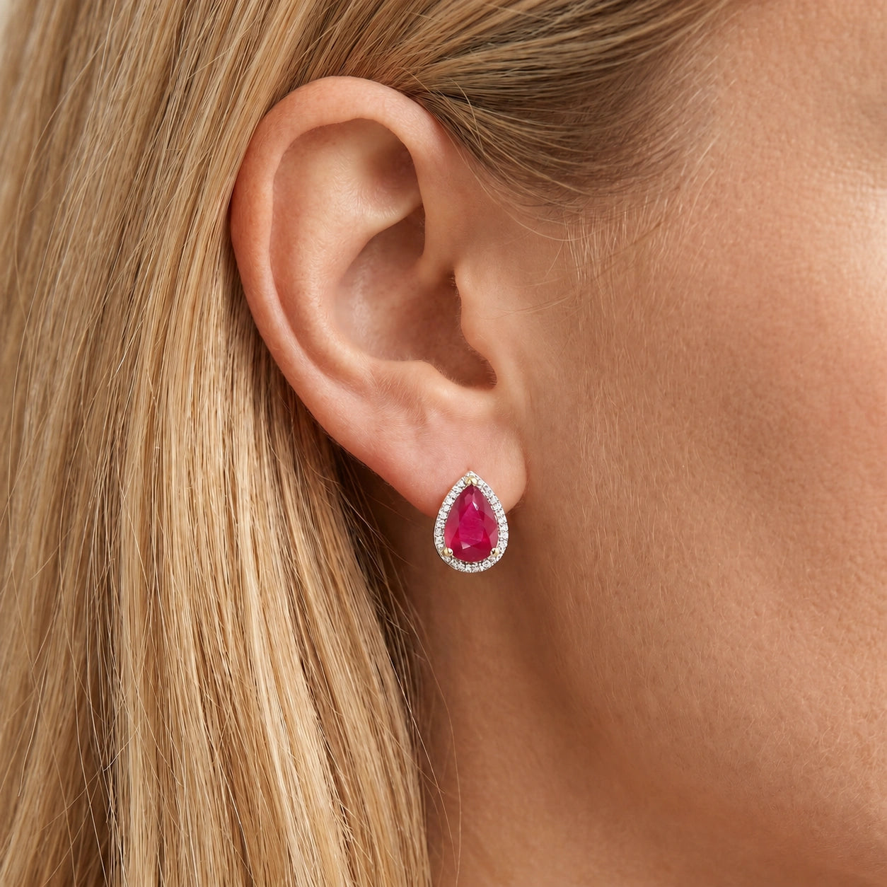 Yellow Gold Earrings Ruby 10K — Bettina