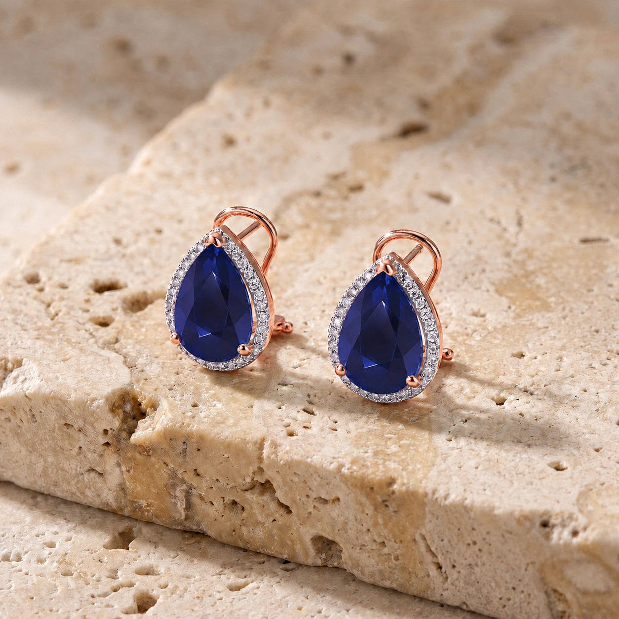 Rose Gold Earrings Sapphire 10K — Bettina