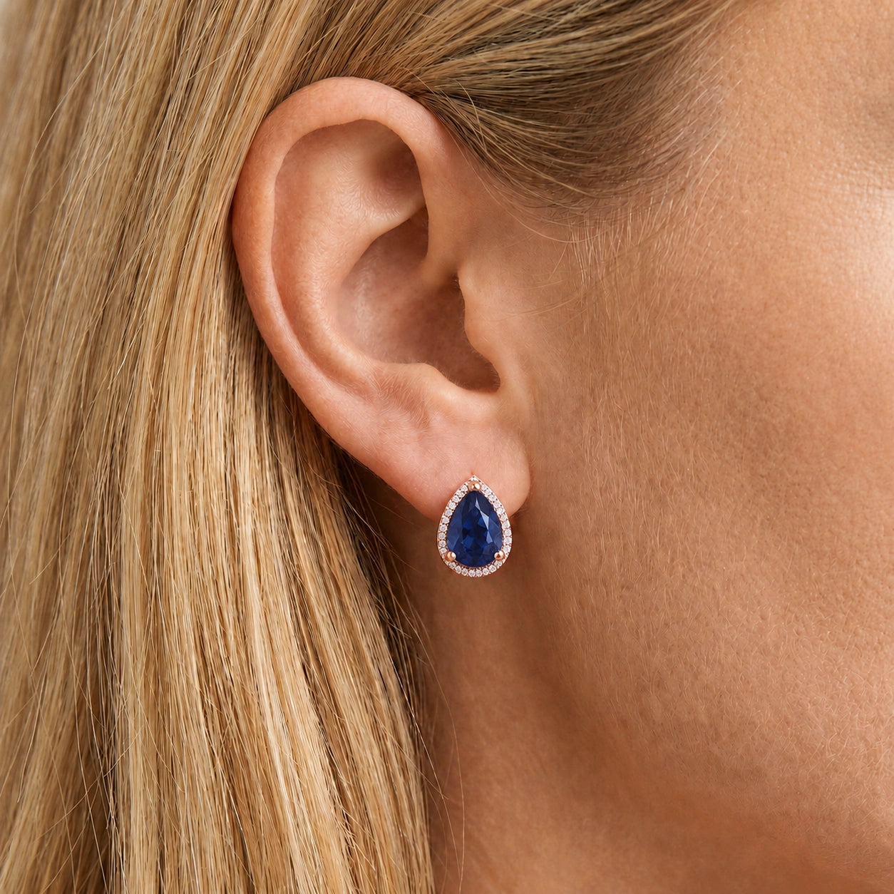 Rose Gold Earrings Sapphire 10K — Bettina
