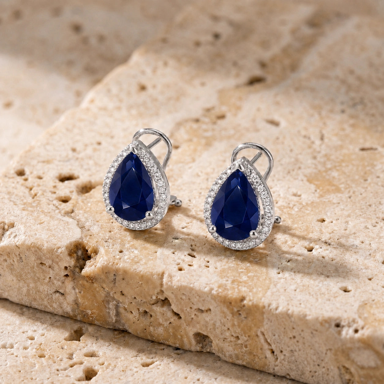White Gold Earrings Sapphire 10K — Bettina