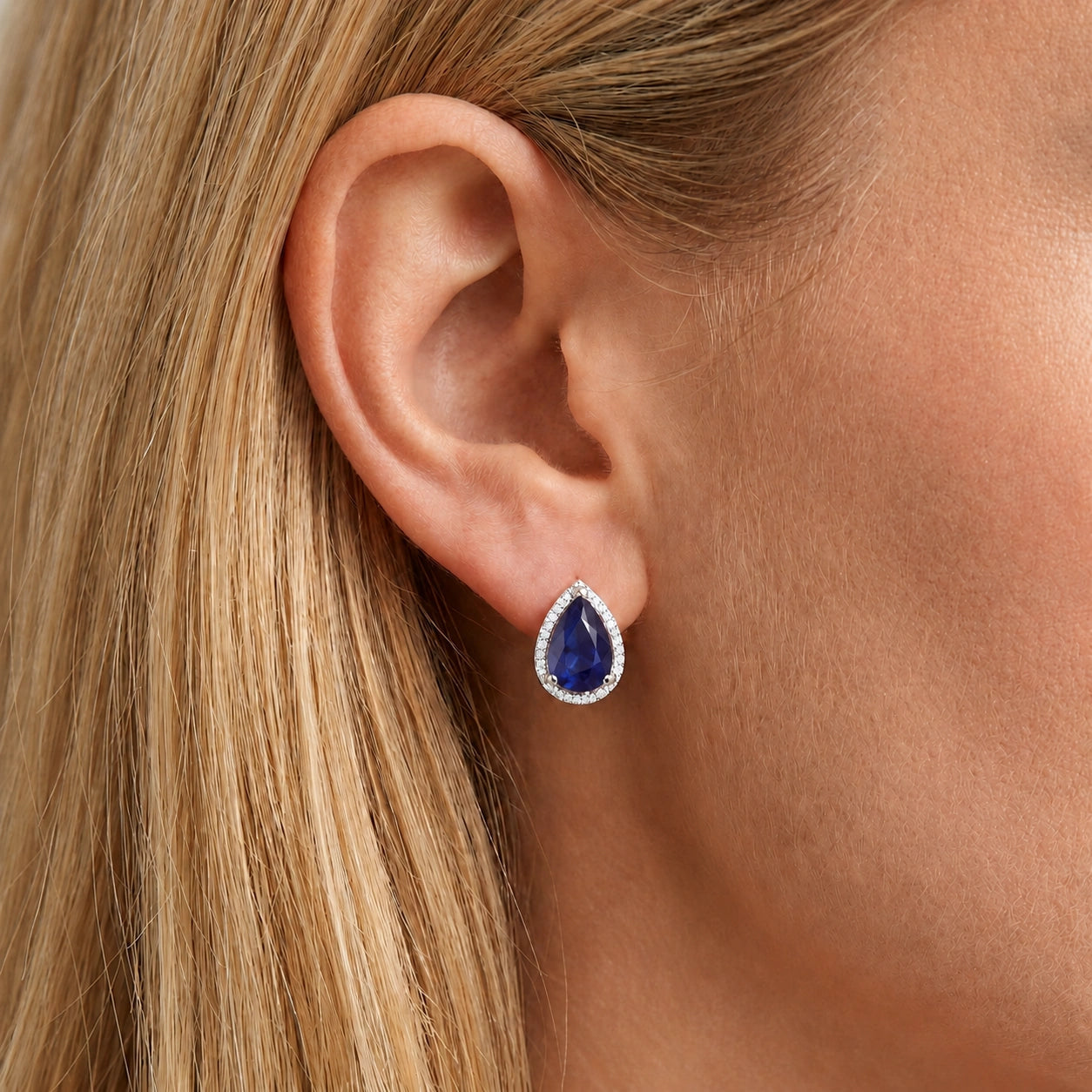 White Gold Earrings Sapphire 10K — Bettina