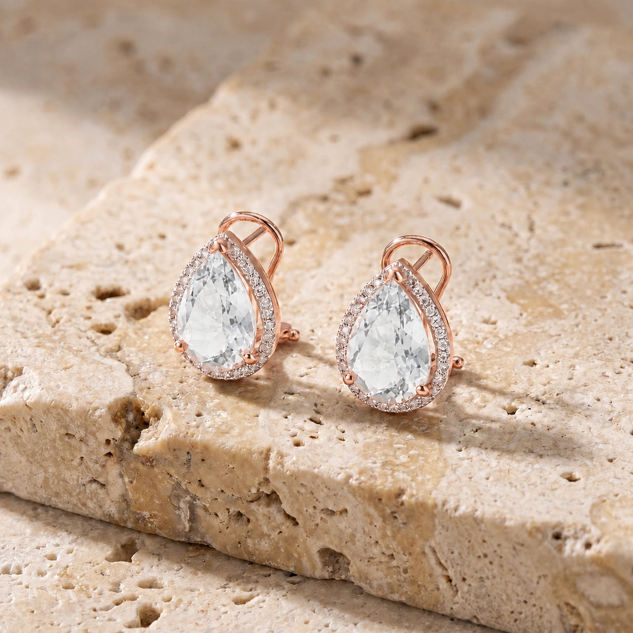 Rose Gold Earrings White Topaz 10K — Bettina