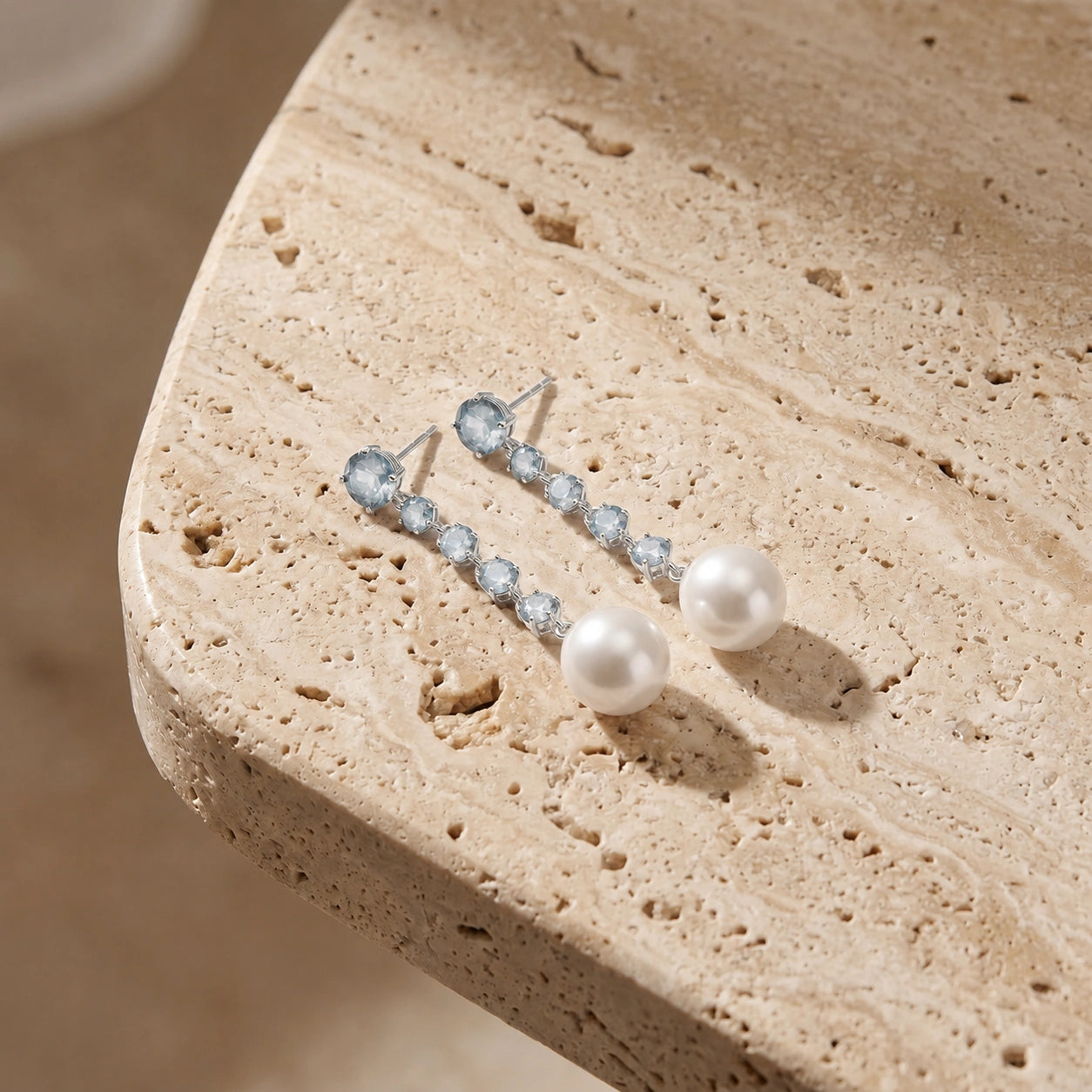 White Gold Aquamarine & Pearl — Cristallina