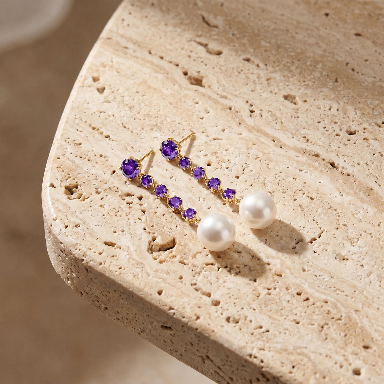 Yellow Gold Pearl & Amethyst — Cristallina