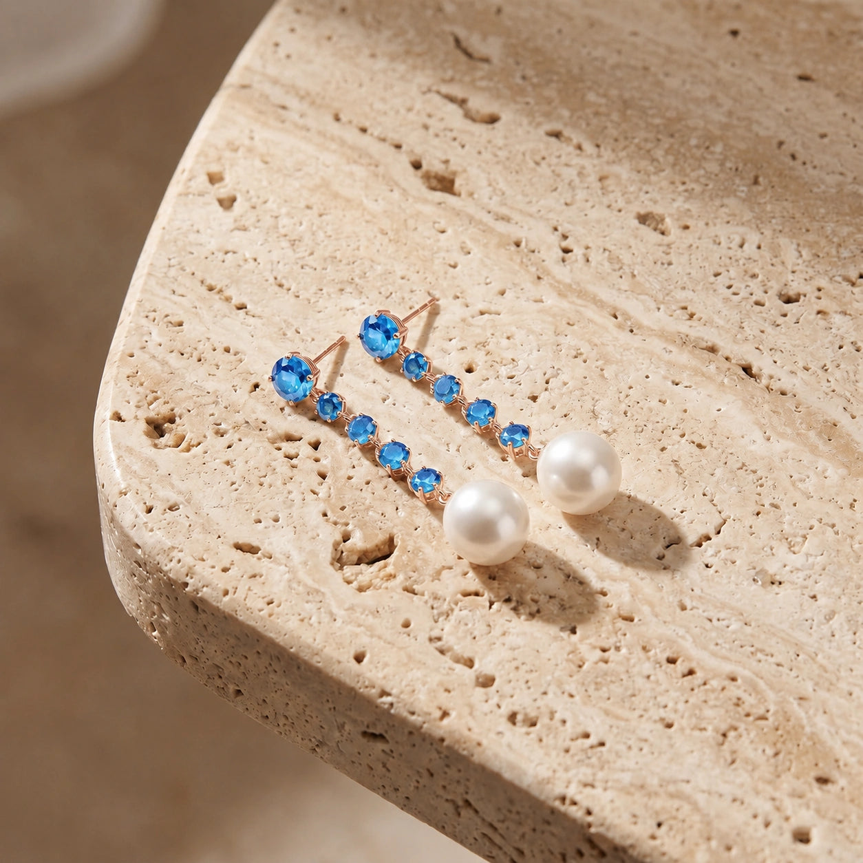 Rose Gold Pearl & Blue Topaz — Cristallina