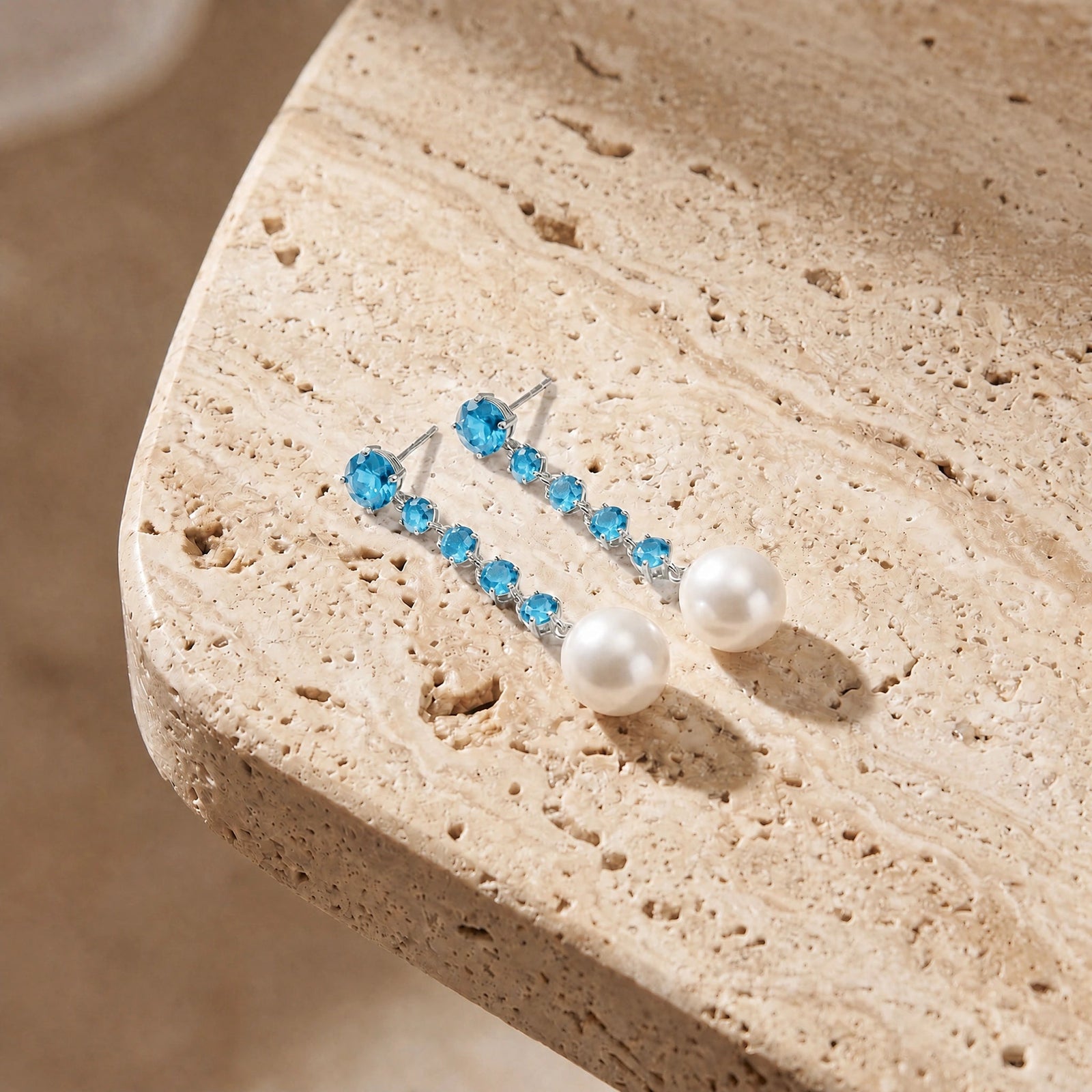 White Gold Pearl & Blue Topaz — Cristallina