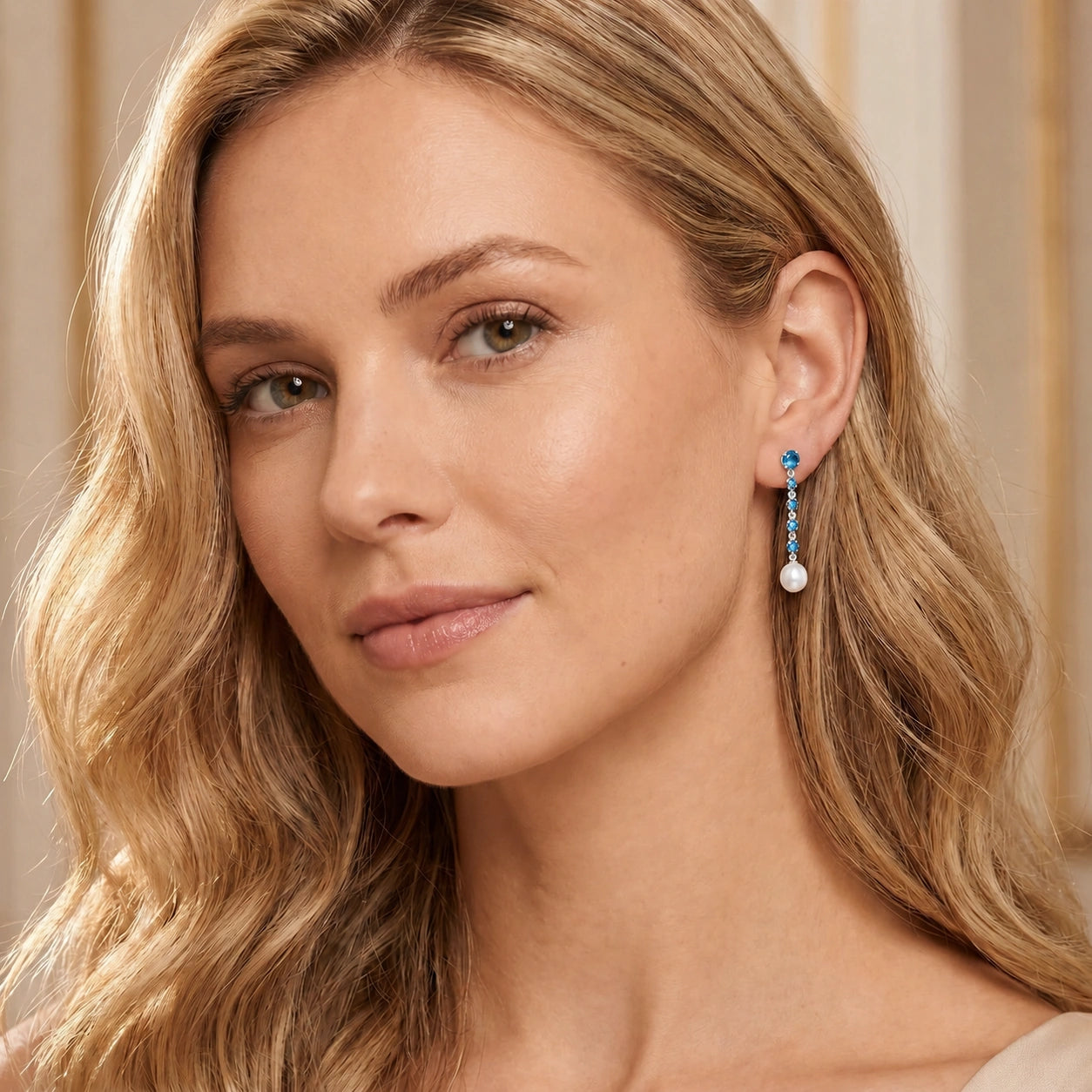 White Gold Pearl & Blue Topaz — Cristallina