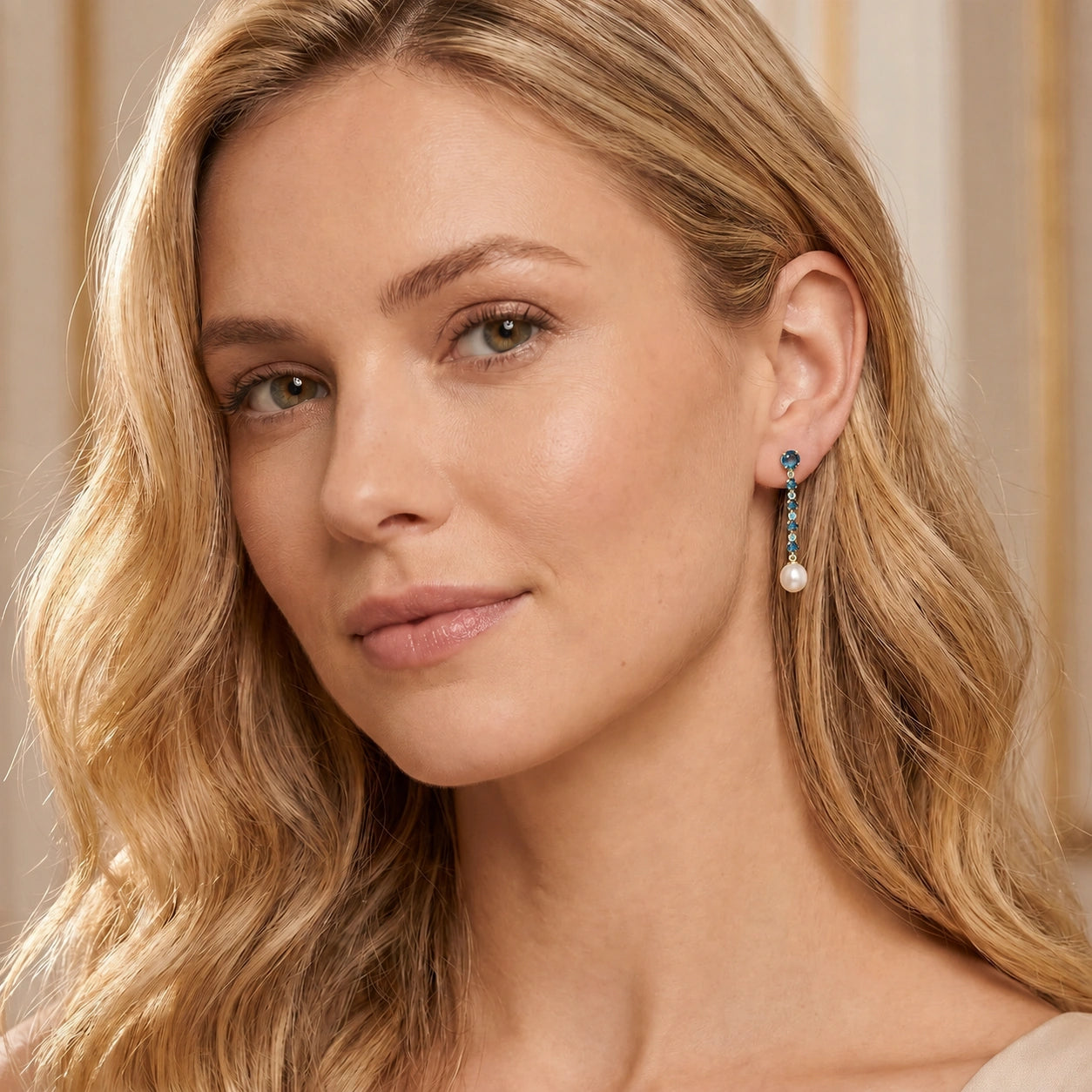 Yellow Gold Pearl & Blue Topaz — Cristallina