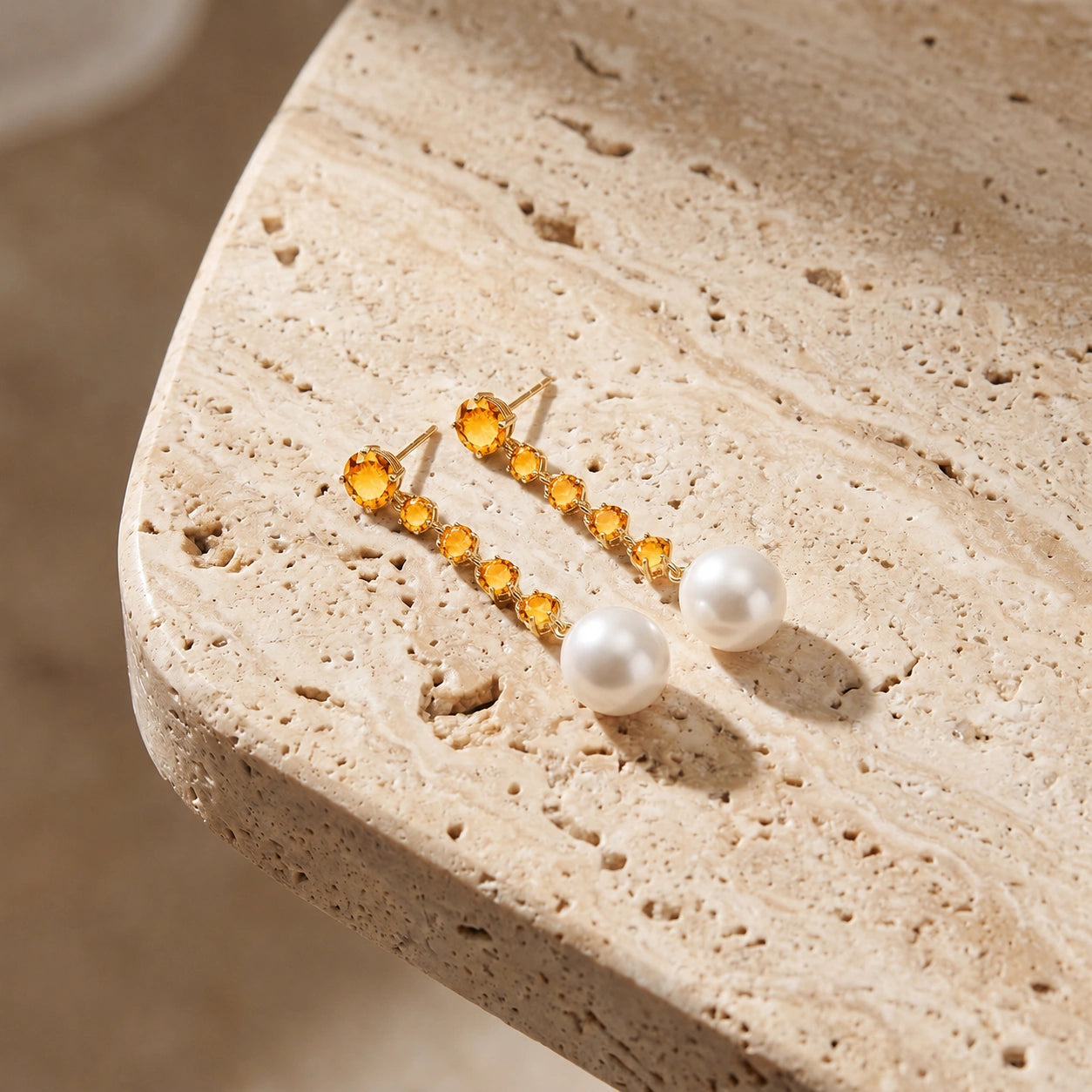 Yellow Gold Pearl & Citrine — Cristallina