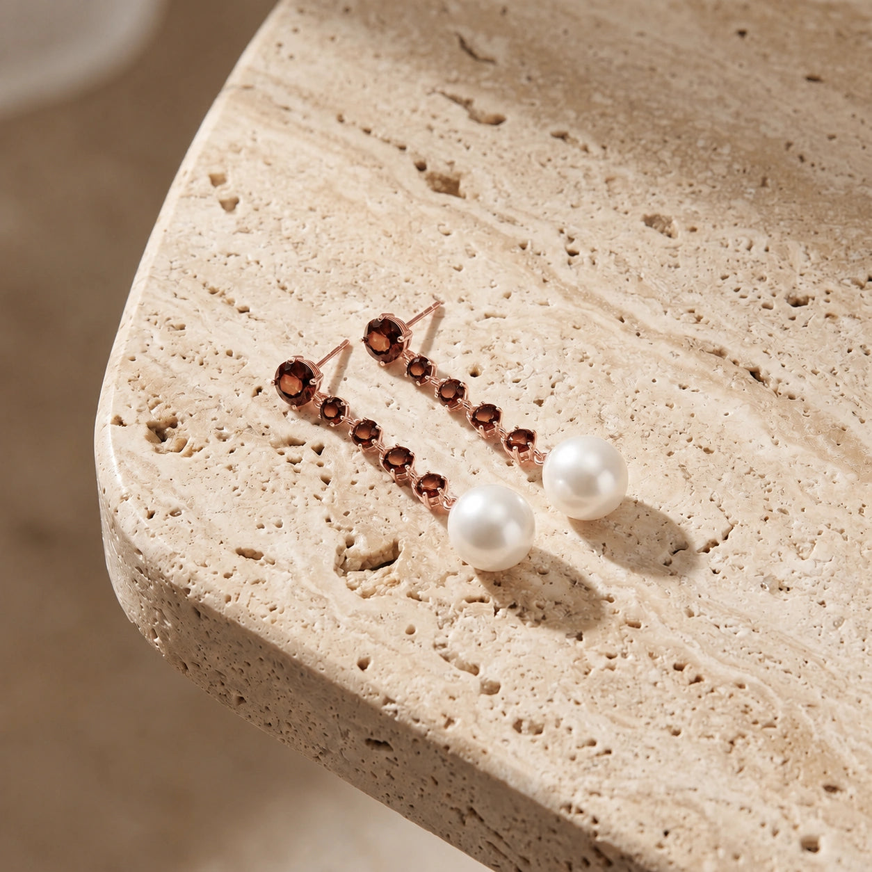 Rose Gold Pearl & Garnet — Cristallina