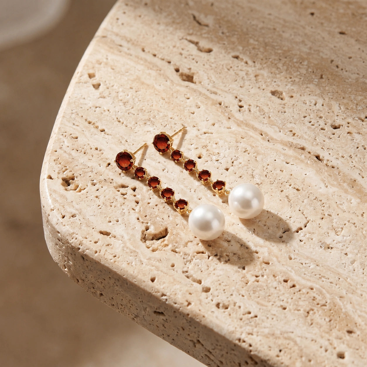 Yellow Gold Pearl & Garnet — Cristallina