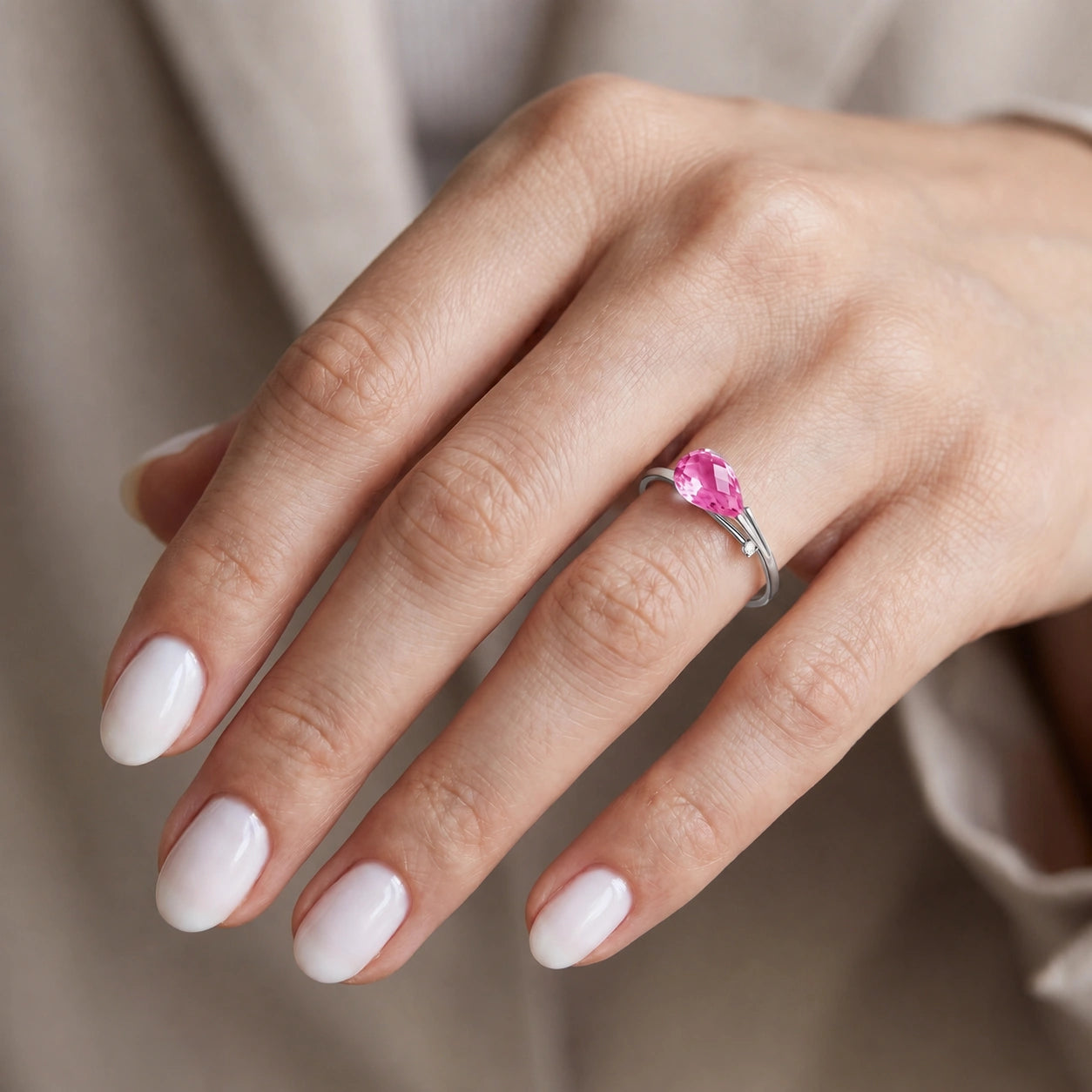 White Gold Diamond & Pink Topaz — Editta