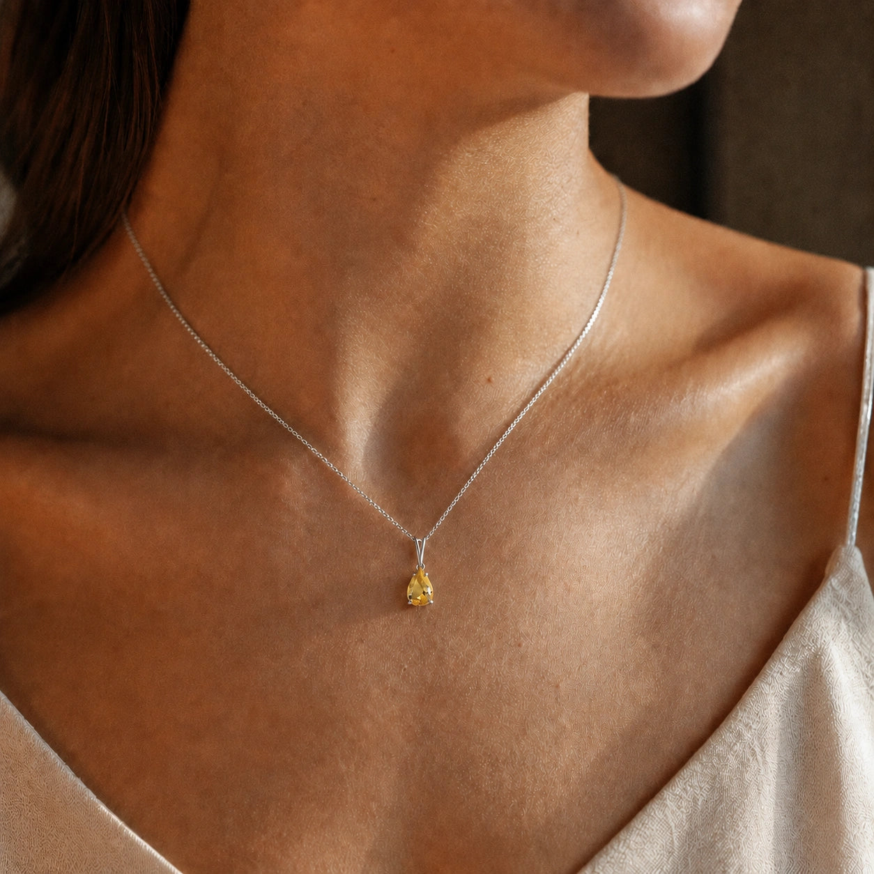 White Gold Aura Pendant Necklace Citrine 10K — Camelia
