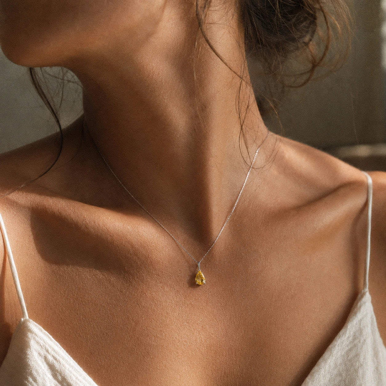 White Gold Aura Pendant Necklace Citrine 10K — Camelia