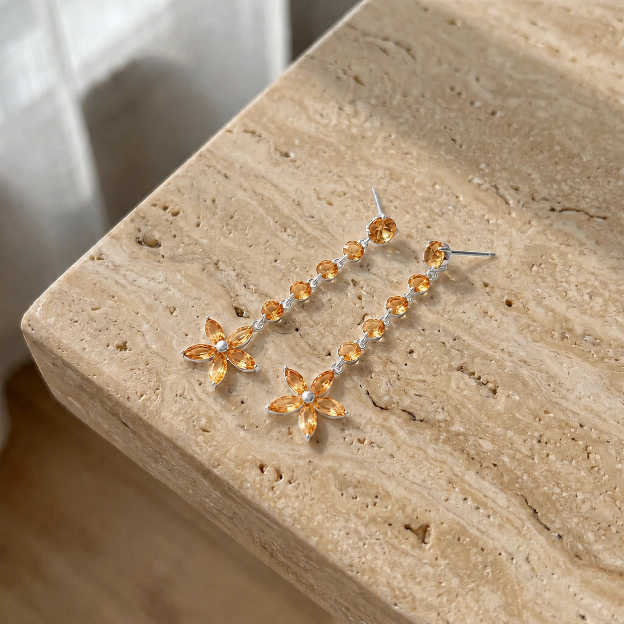 White Gold Drop Earrings Garnet 10K — Camilla