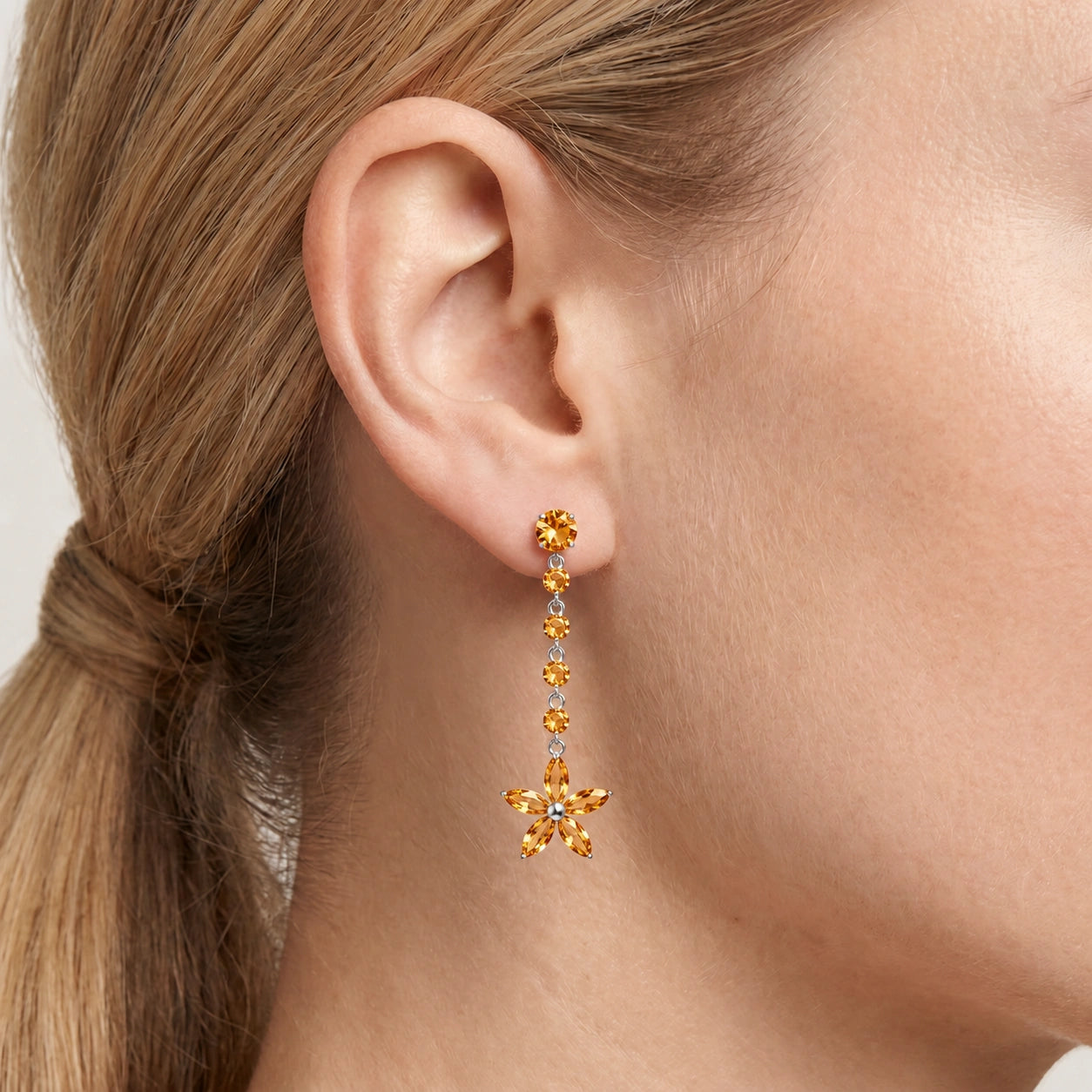 White Gold Drop Earrings Garnet 10K — Camilla