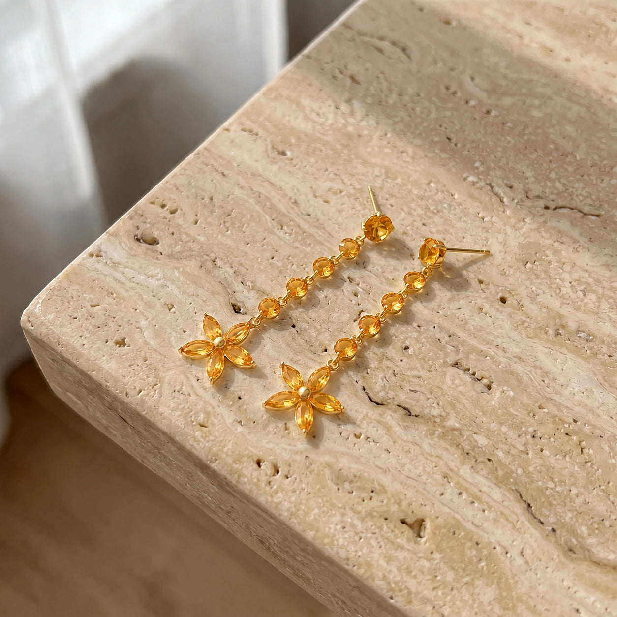 Yellow Gold Drop Earrings Garnet 10K — Camilla