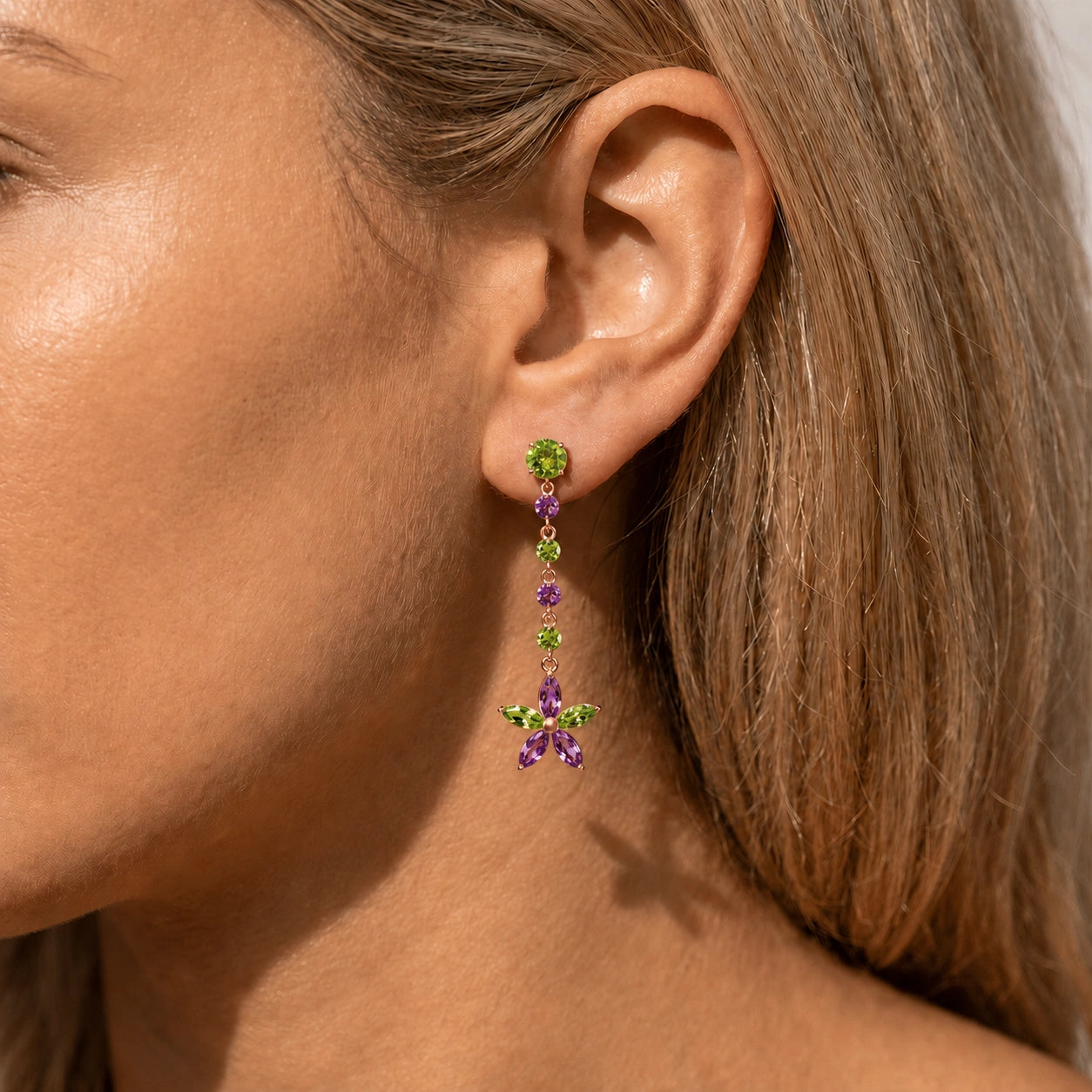Rose Gold Drop Earrings Ruby 10K — Camilla