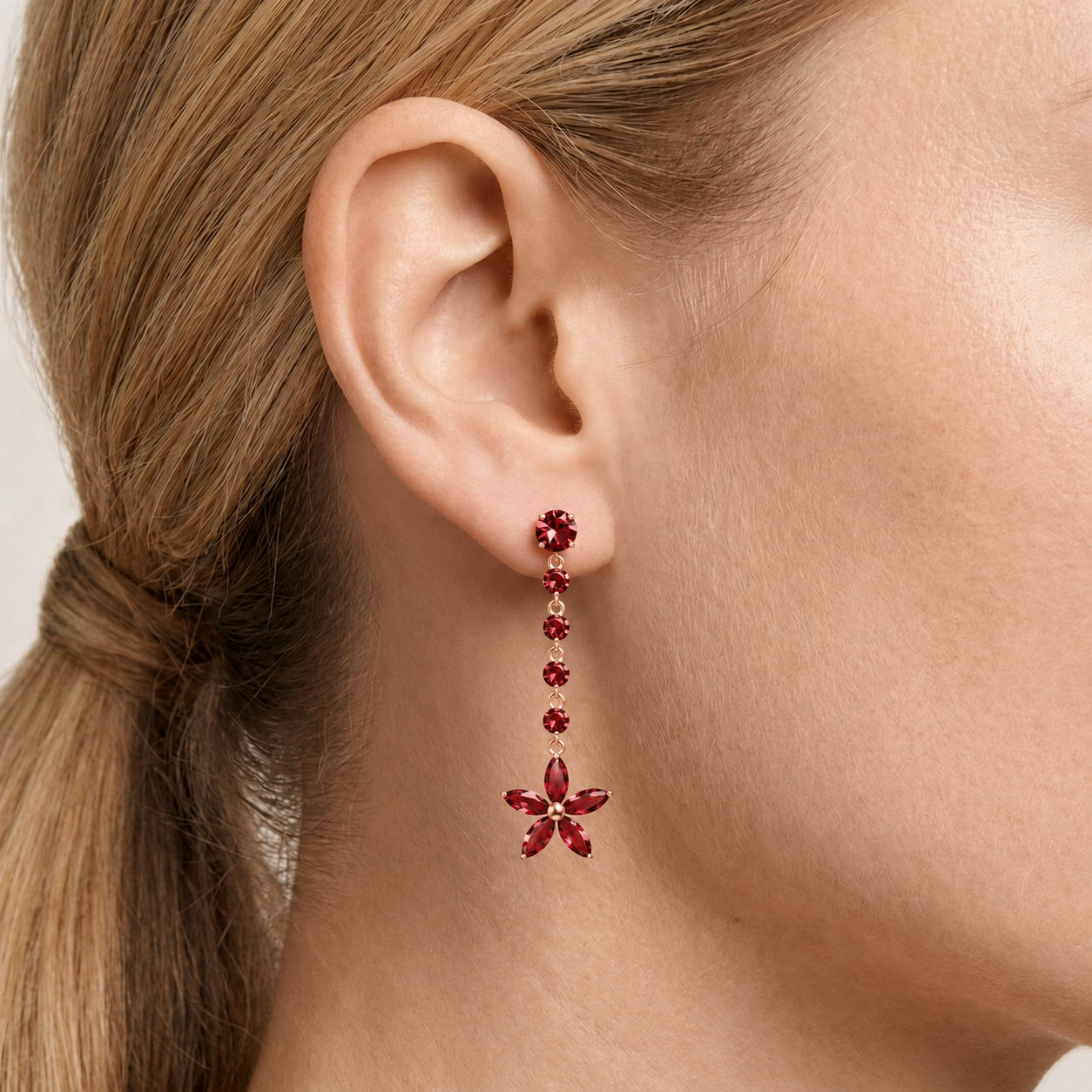 Rose Gold Drop Earrings Ruby 10K — Camilla