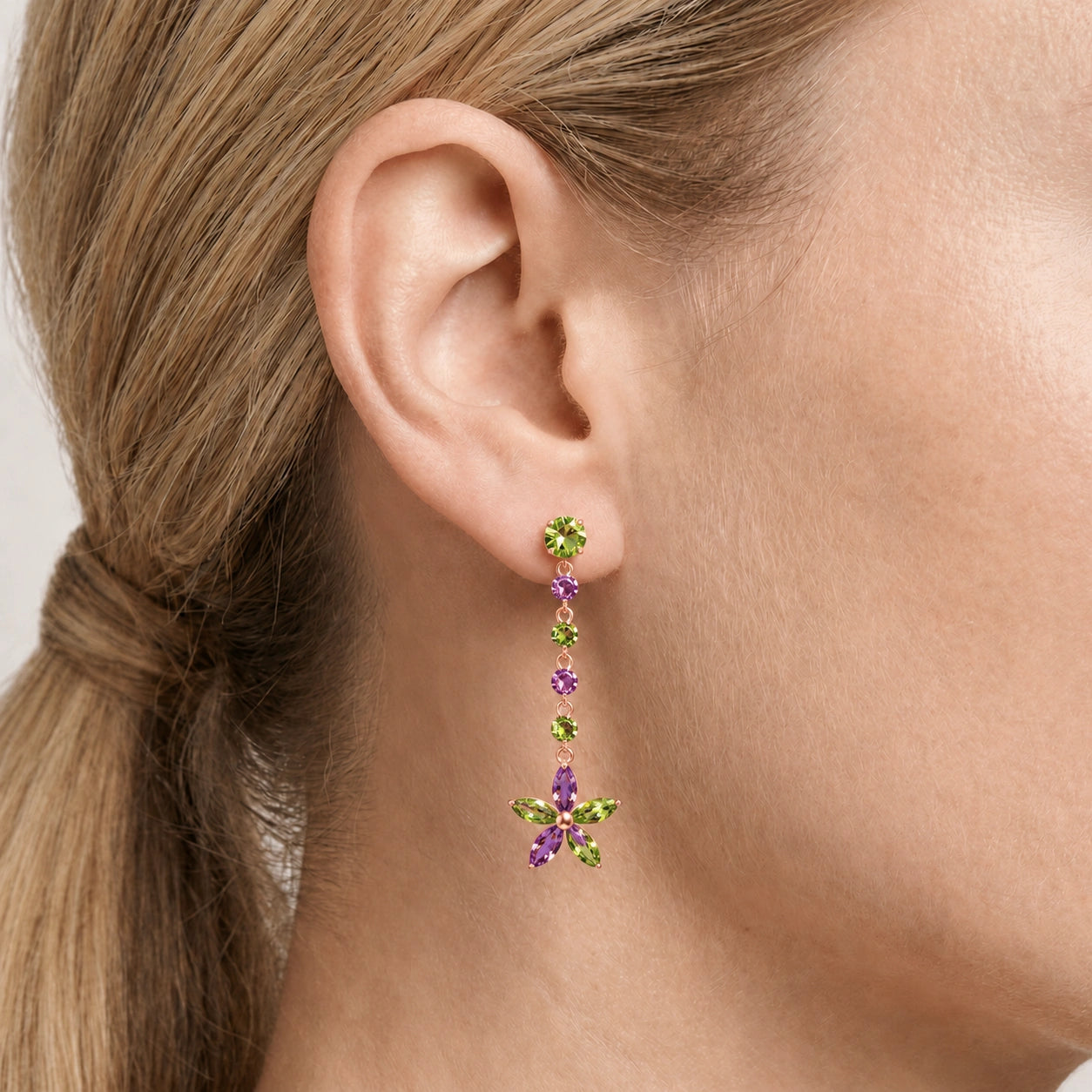 Rose Gold Drop Earrings Ruby 10K — Camilla