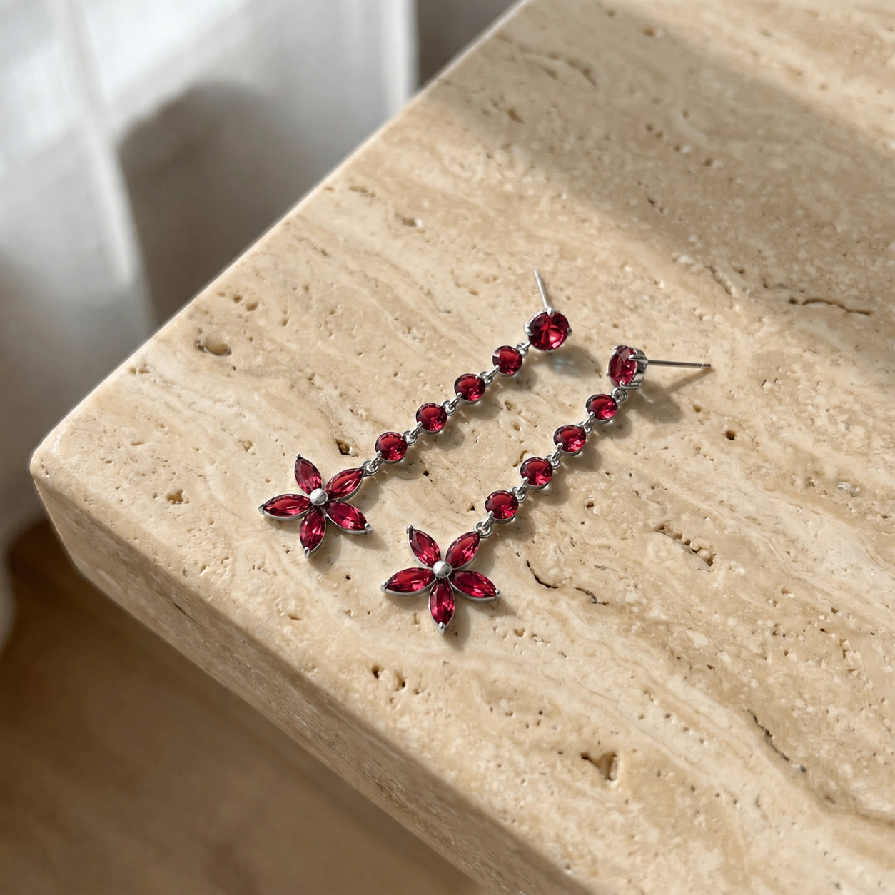White Gold Drop Earrings Ruby 10K — Camilla