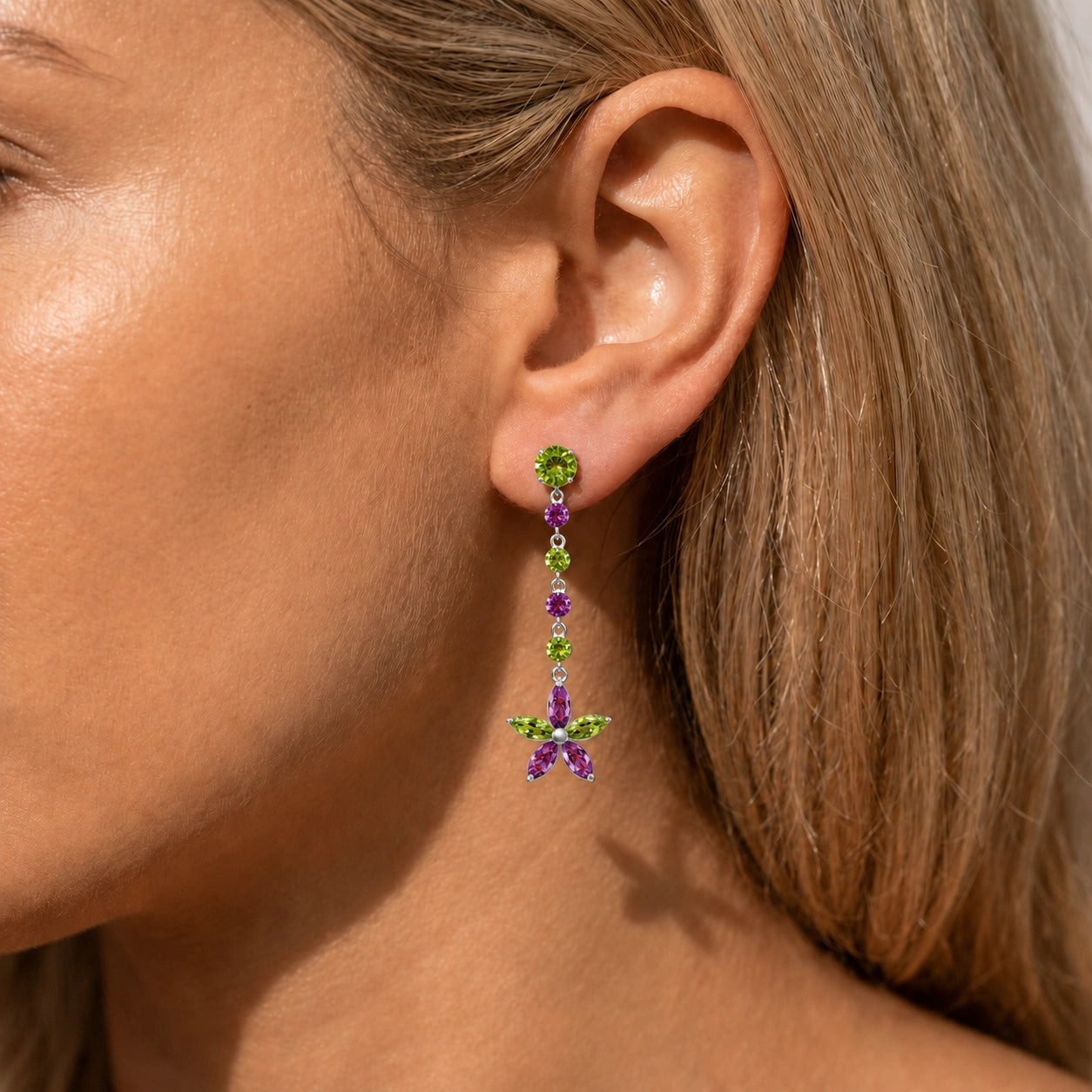 White Gold Drop Earrings Ruby 10K — Camilla