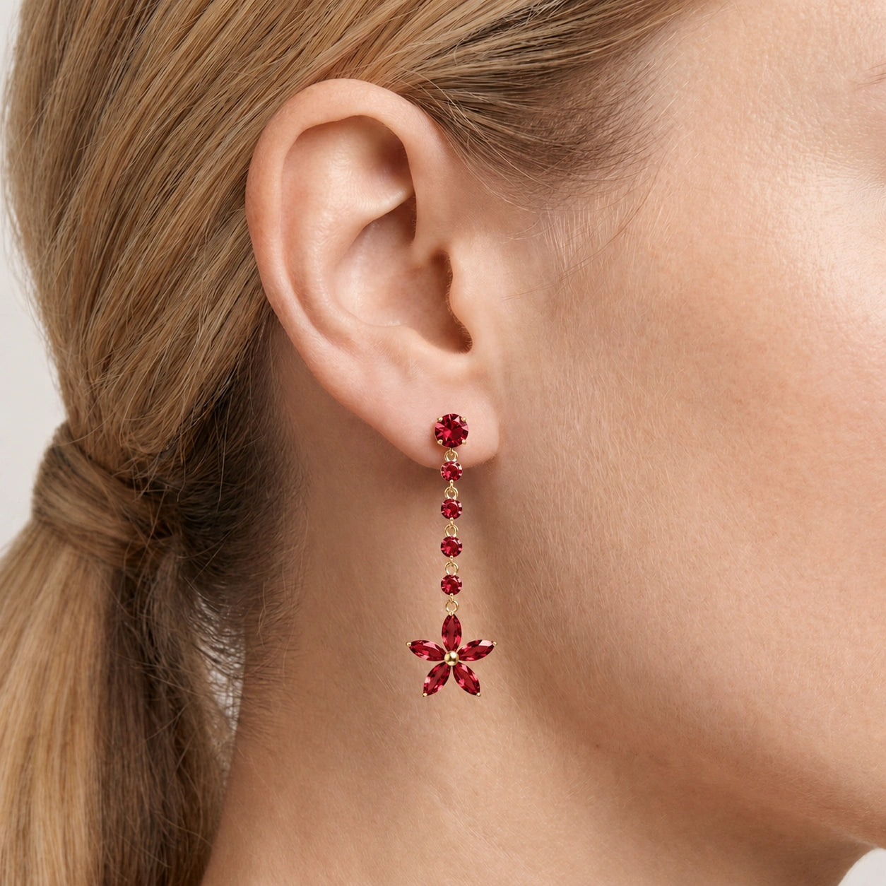 Yellow Gold Drop Earrings Ruby 10K — Camilla