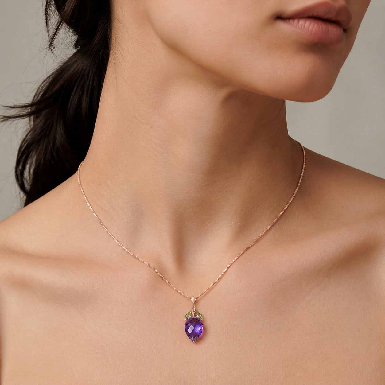 Rose Gold Pendant Necklace Amethyst 10K — Graziella
