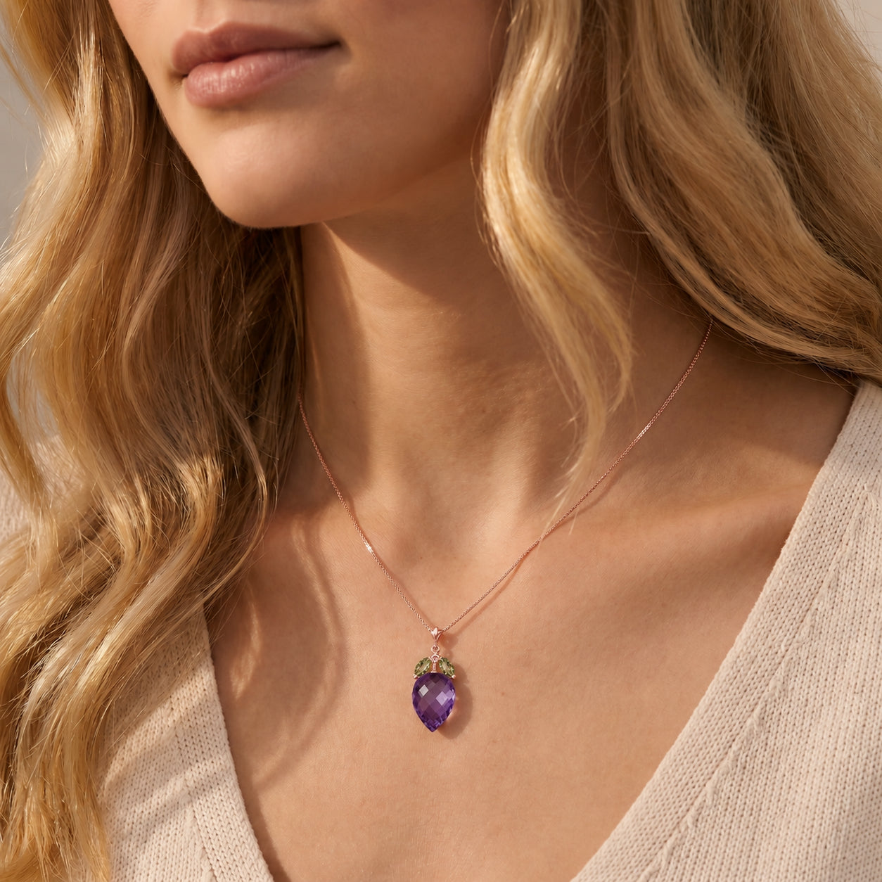 Rose Gold Pendant Necklace Amethyst 10K — Graziella