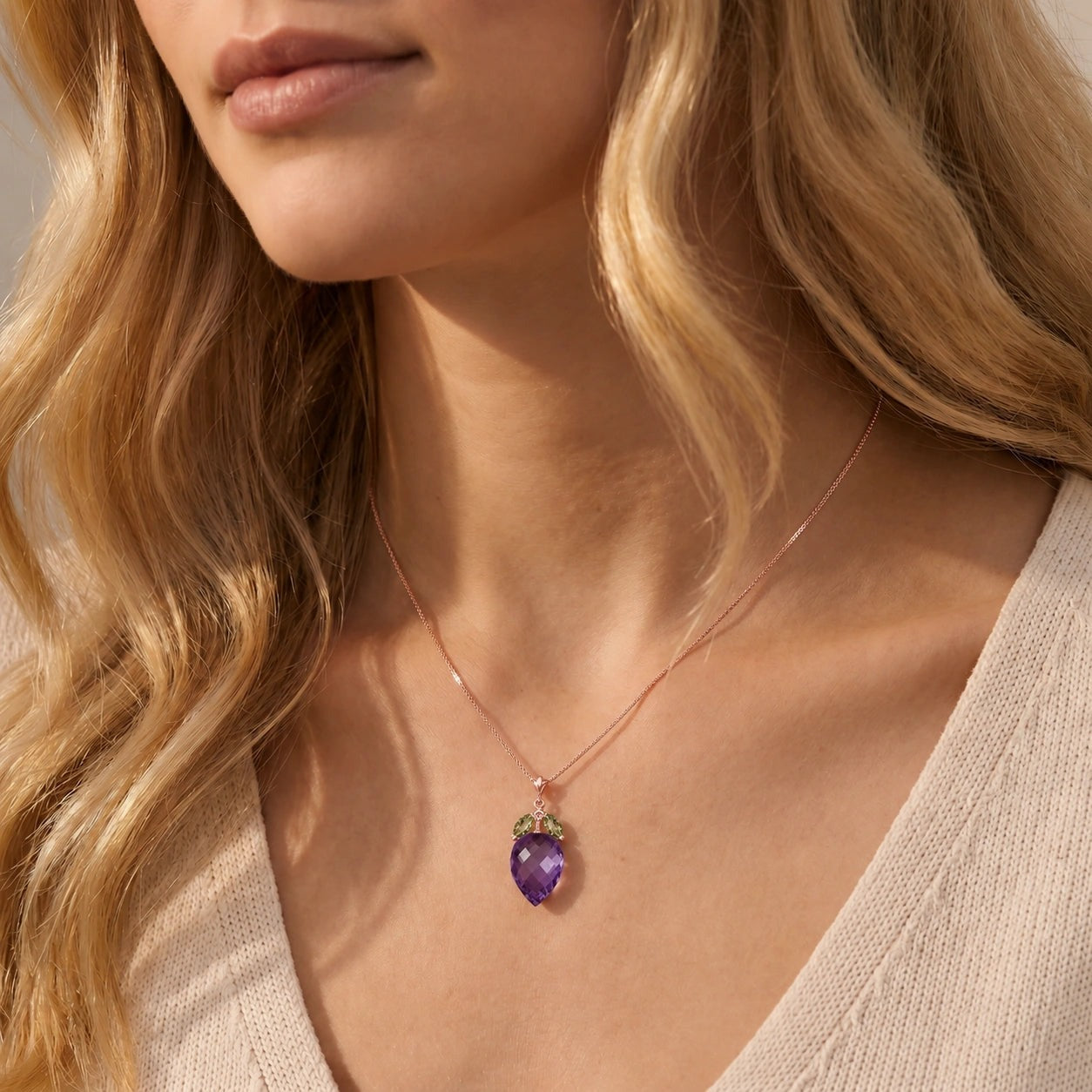 Rose Gold Pendant Necklace Amethyst 10K — Graziella