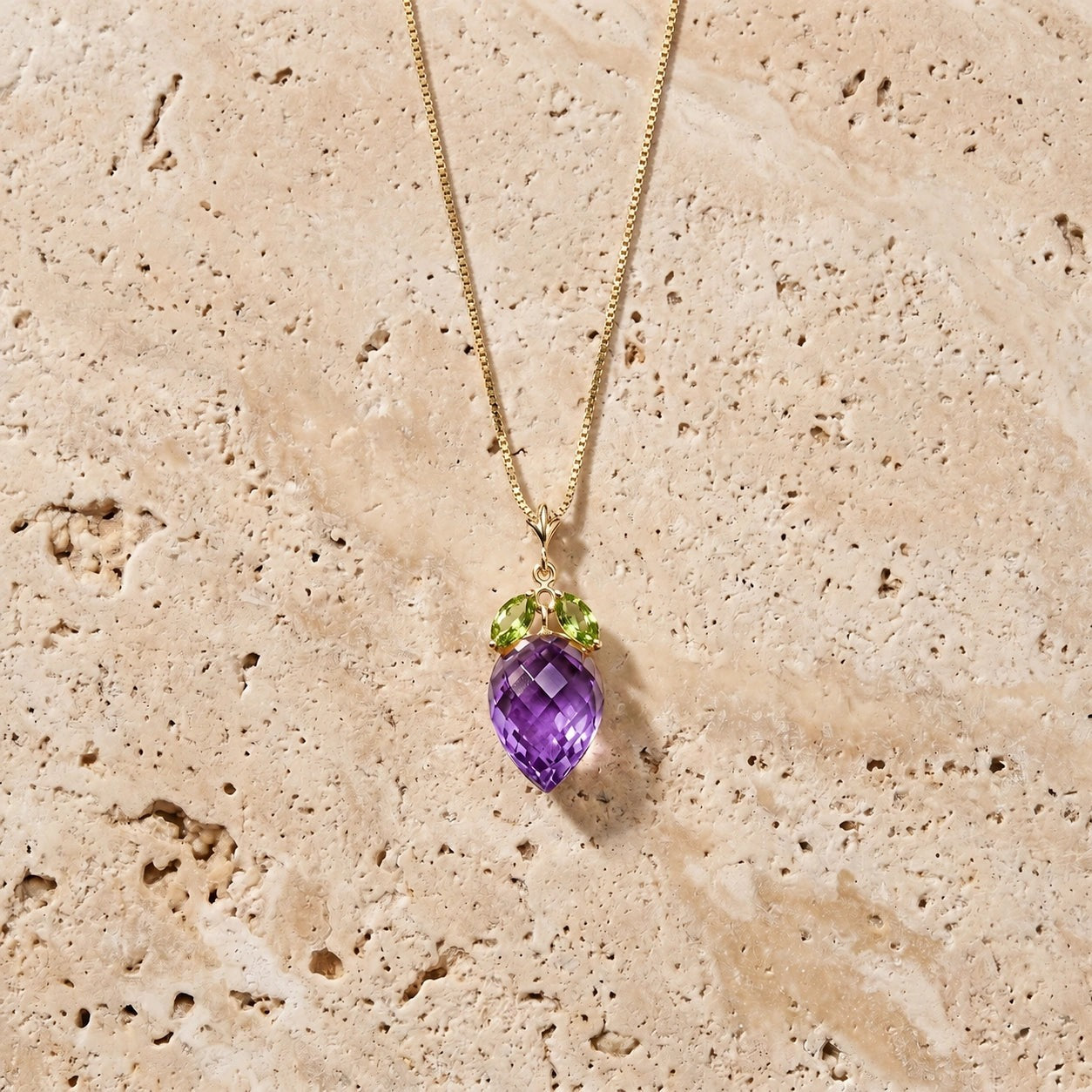 Yellow Gold Pendant Necklace Amethyst 10K — Graziella