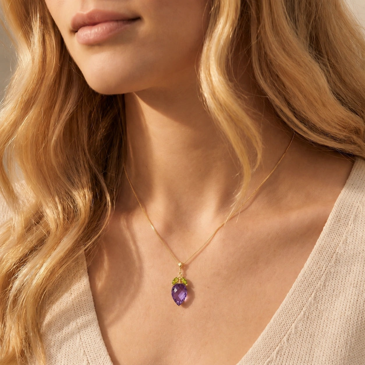 Yellow Gold Pendant Necklace Amethyst 10K — Graziella