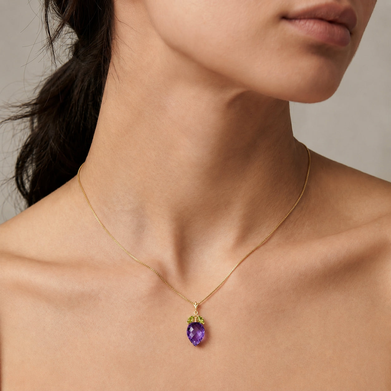Yellow Gold Pendant Necklace Amethyst 10K — Graziella