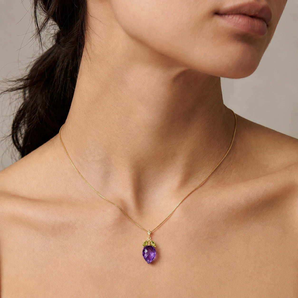Yellow Gold Pendant Necklace Amethyst 10K — Graziella