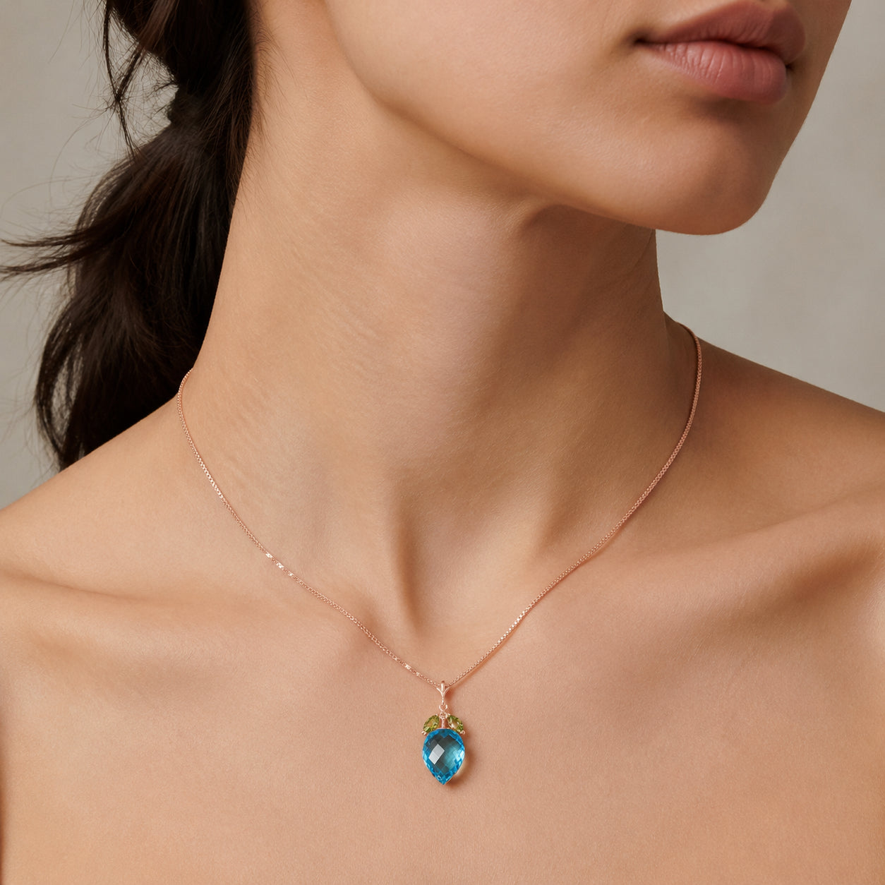 Rose Gold Pendant Necklace Blue Topaz 10K — Graziella