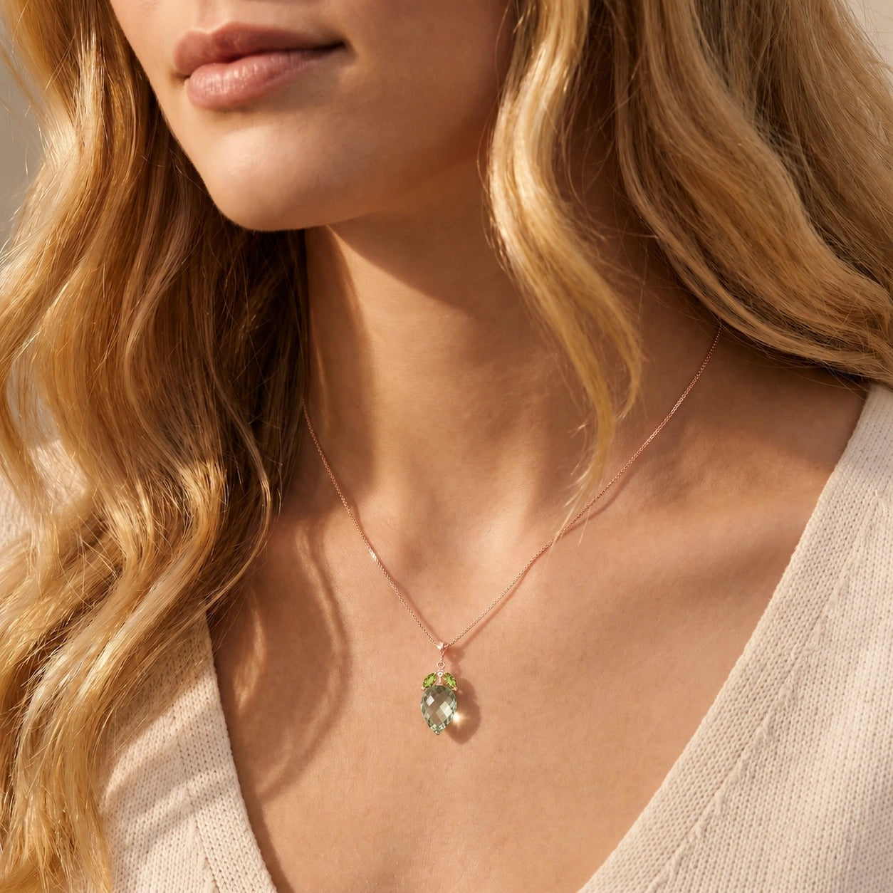 Rose Gold Pendant Necklace Blue Topaz 10K — Graziella