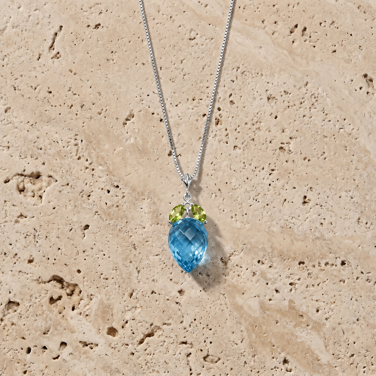White Gold Pendant Necklace Blue Topaz 10K — Graziella