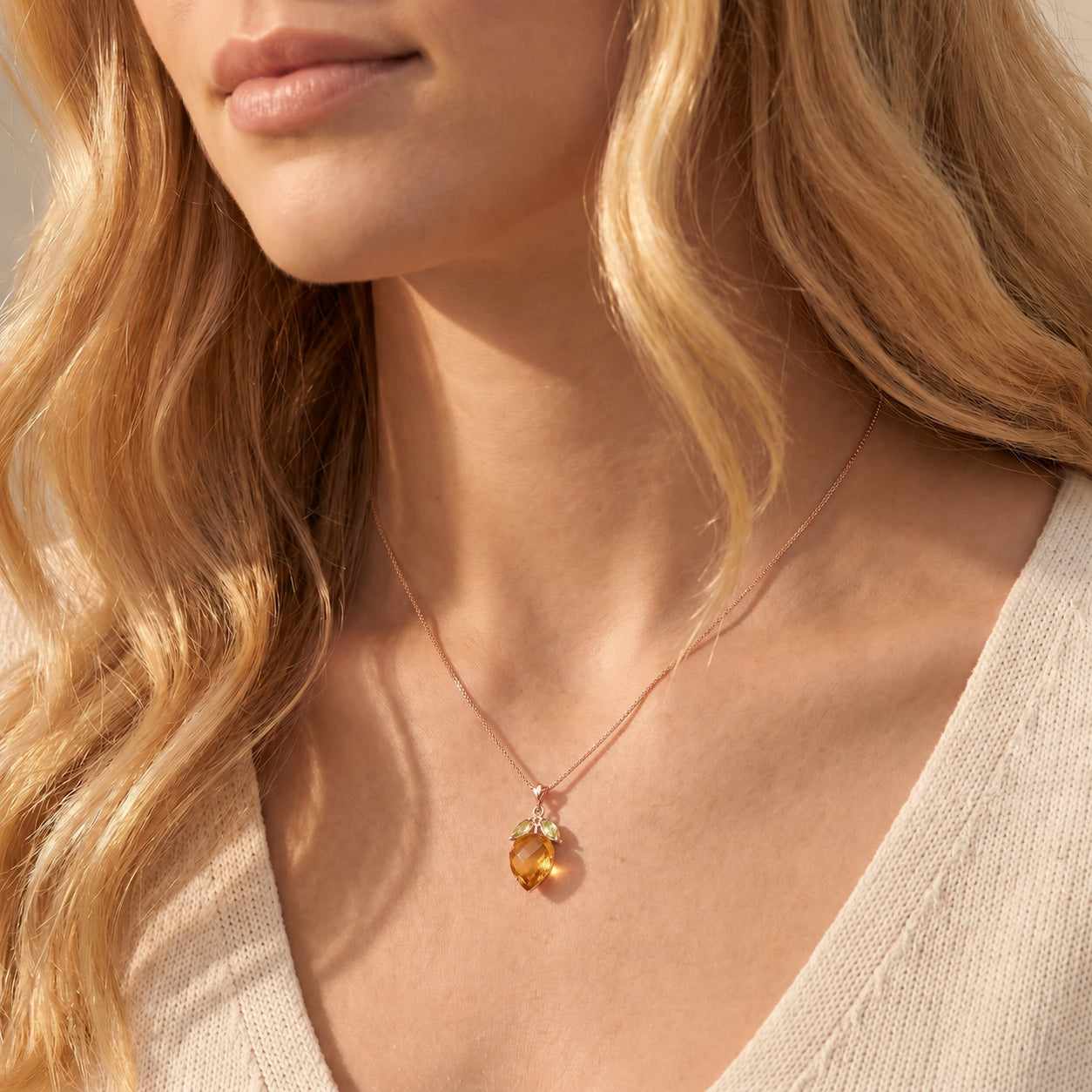 Rose Gold Pendant Necklace Citrine 10K — Graziella
