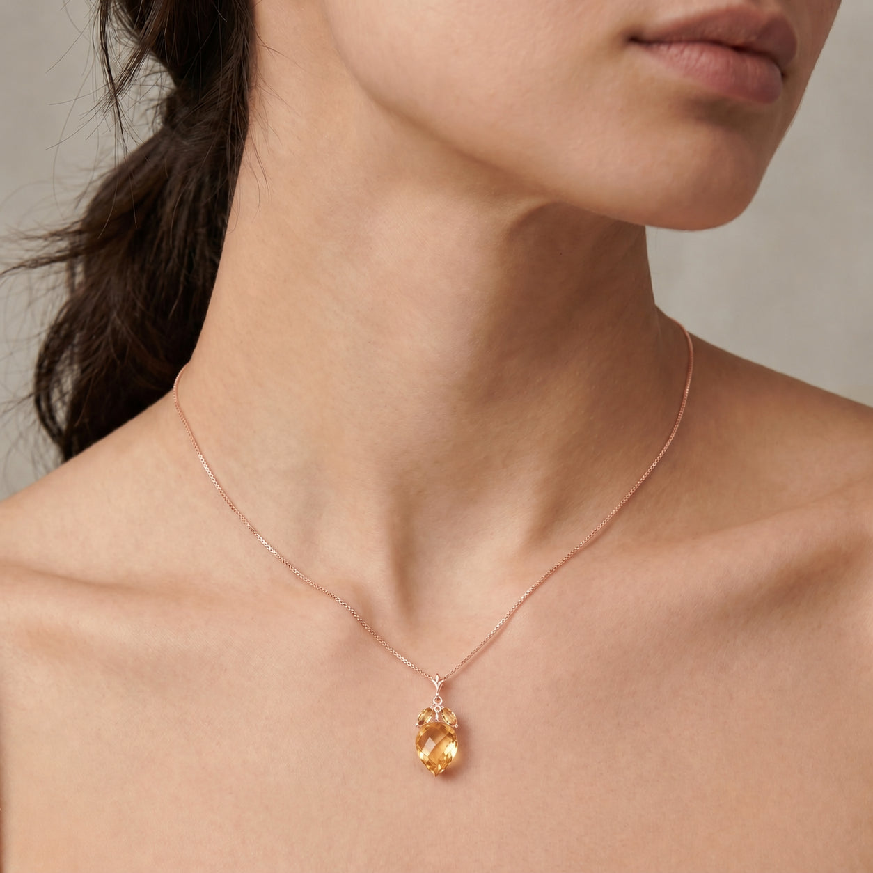 Rose Gold Pendant Necklace Citrine 10K — Graziella