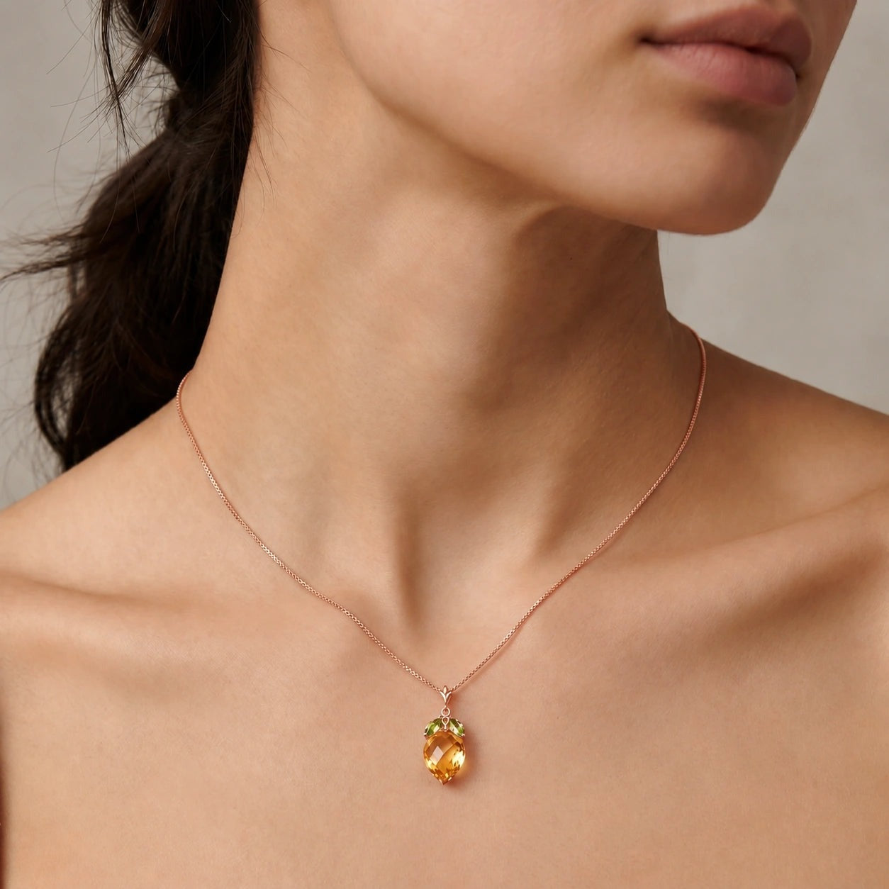 Rose Gold Pendant Necklace Citrine 10K — Graziella