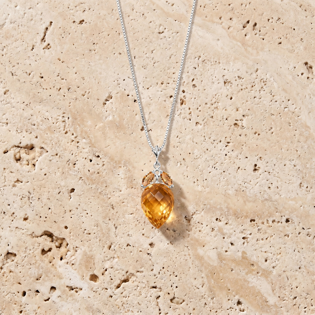 White Gold Pendant Necklace Citrine 10K — Graziella