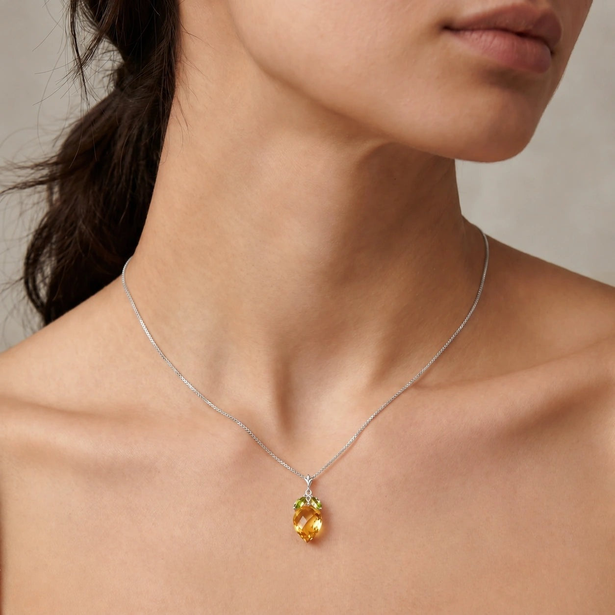 White Gold Pendant Necklace Citrine 10K — Graziella
