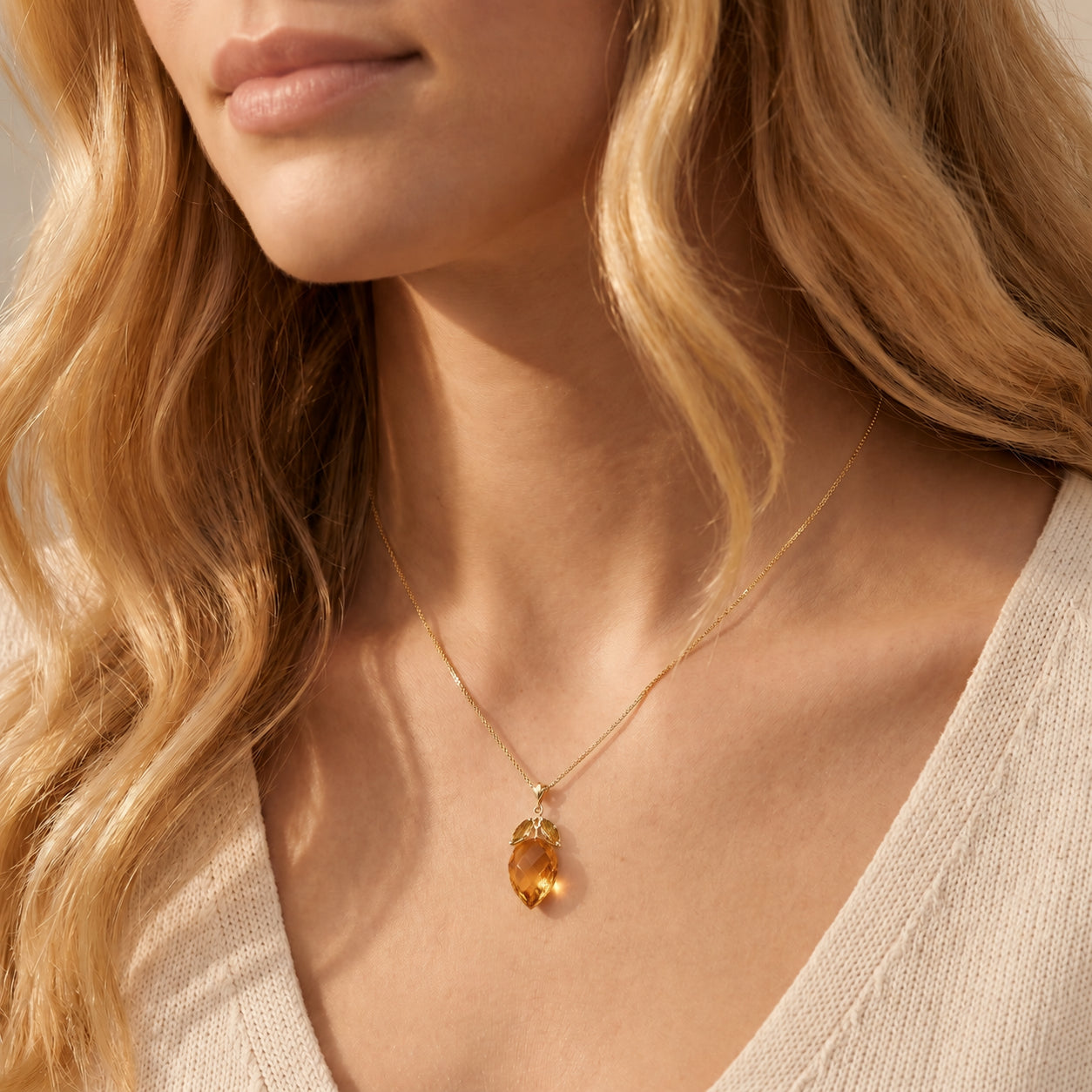 Yellow Gold Pendant Necklace Citrine 10K — Graziella