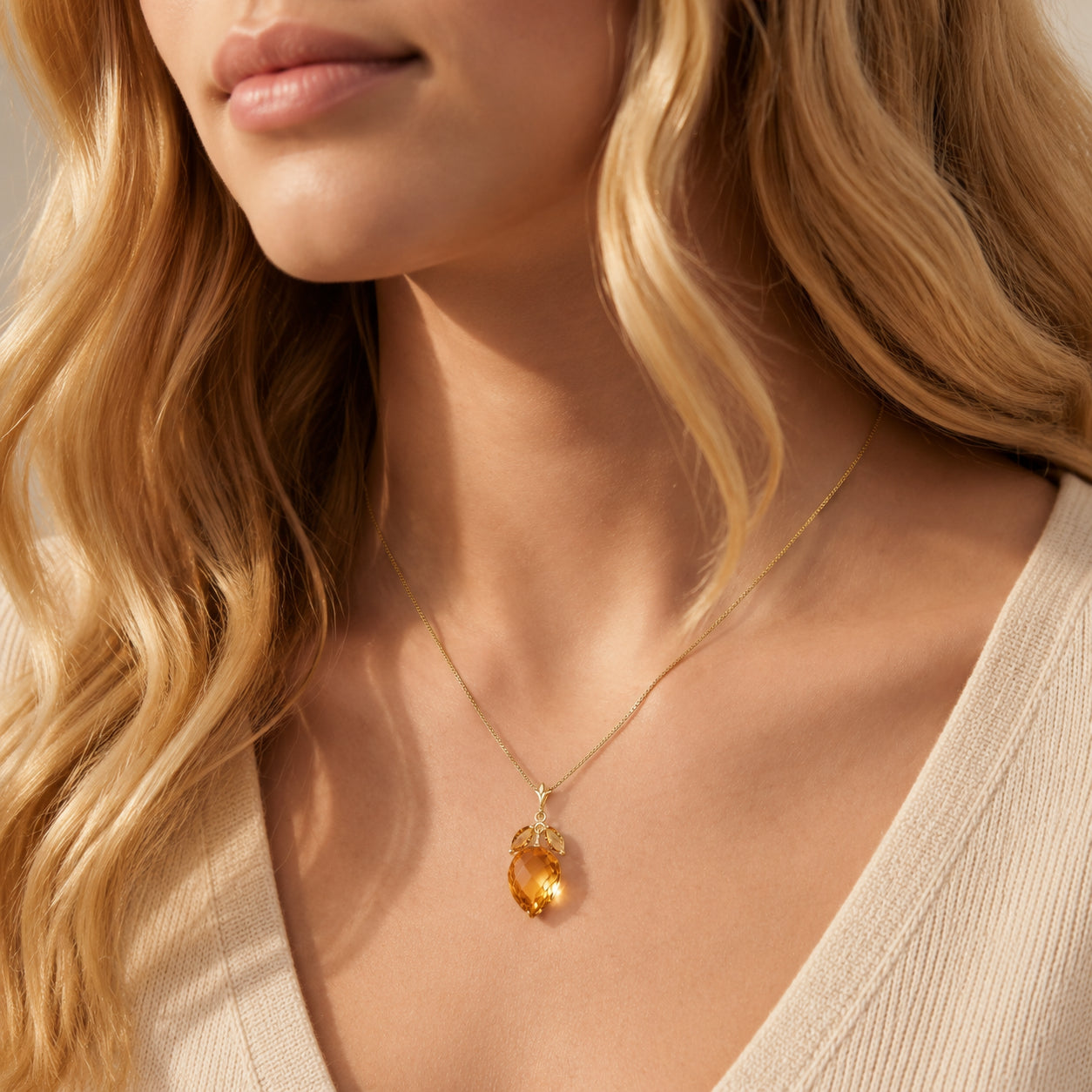Yellow Gold Pendant Necklace Citrine 10K — Graziella