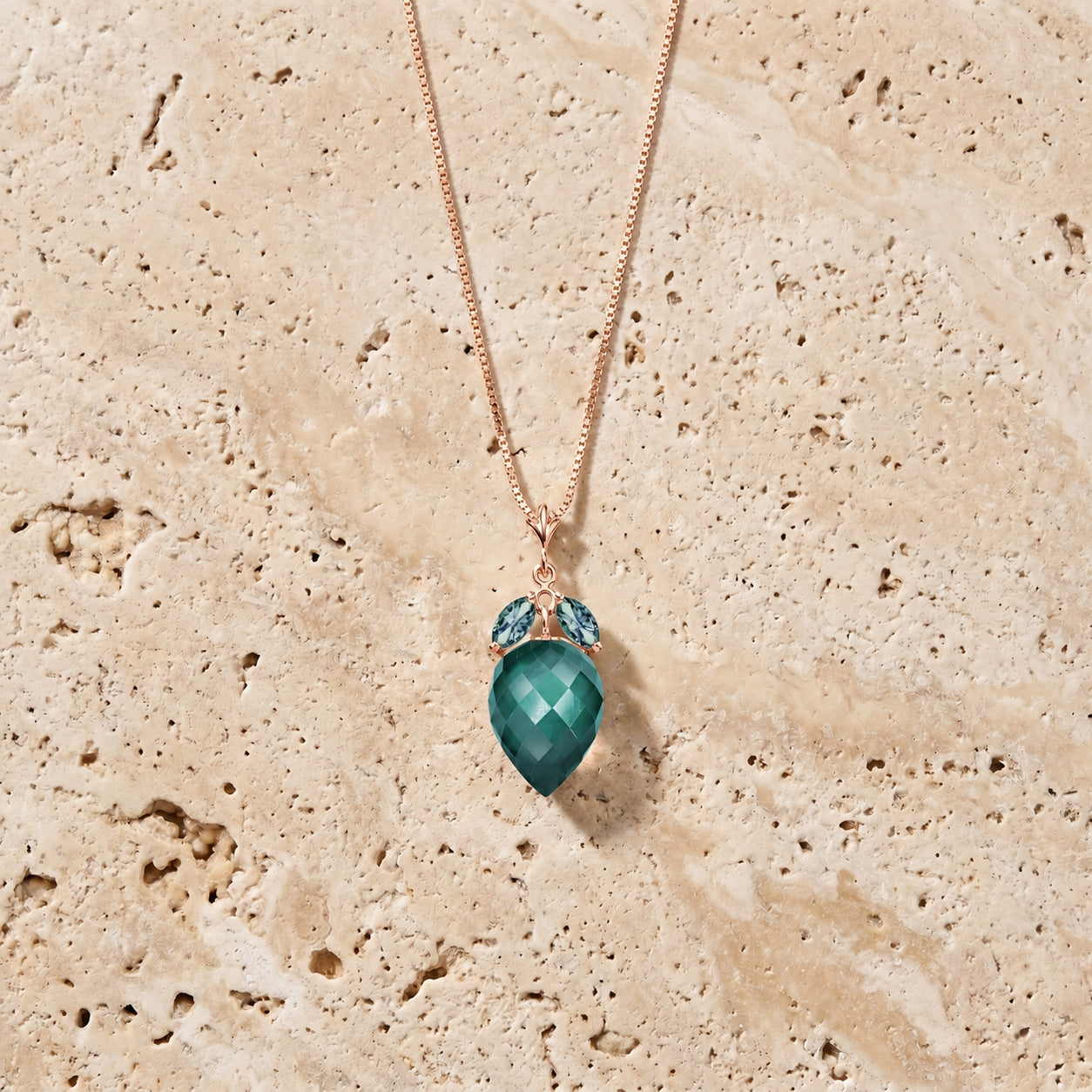 Rose Gold Pendant Necklace Emerald 10K — Graziella